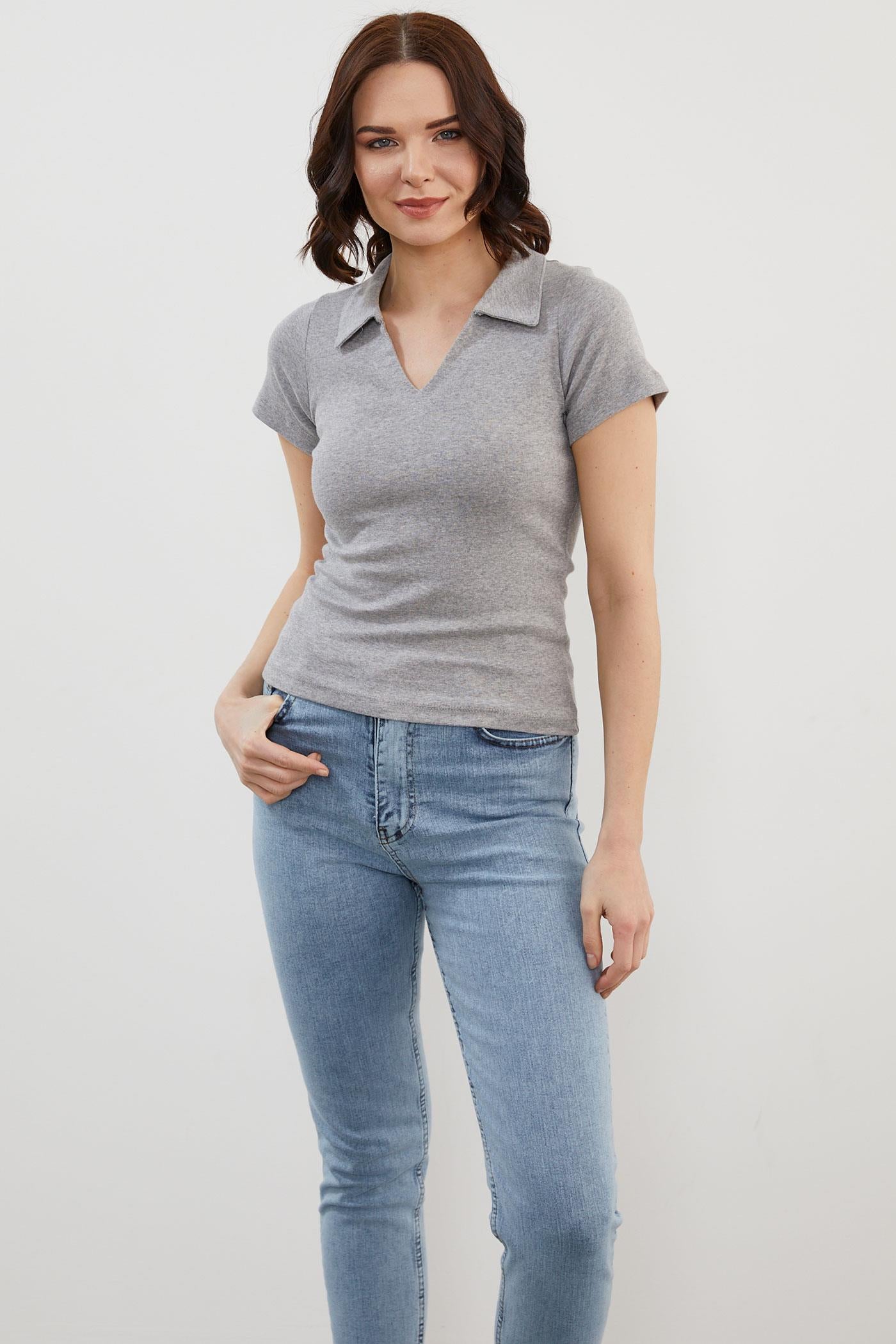 Açık Polo Yaka Basic Tişört - Gri (2) Sementa