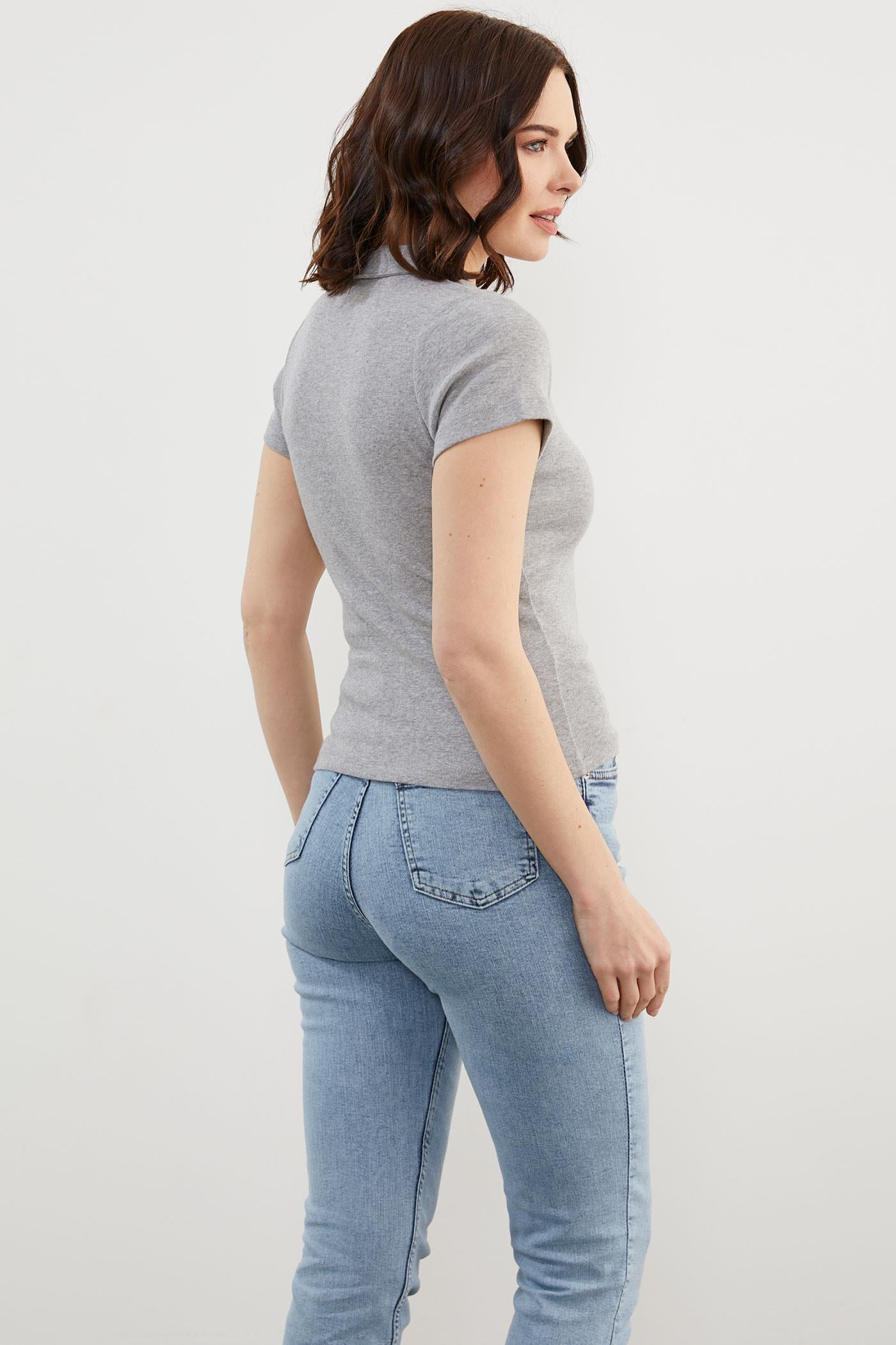 Açık Polo Yaka Basic Tişört - Gri (4) Sementa