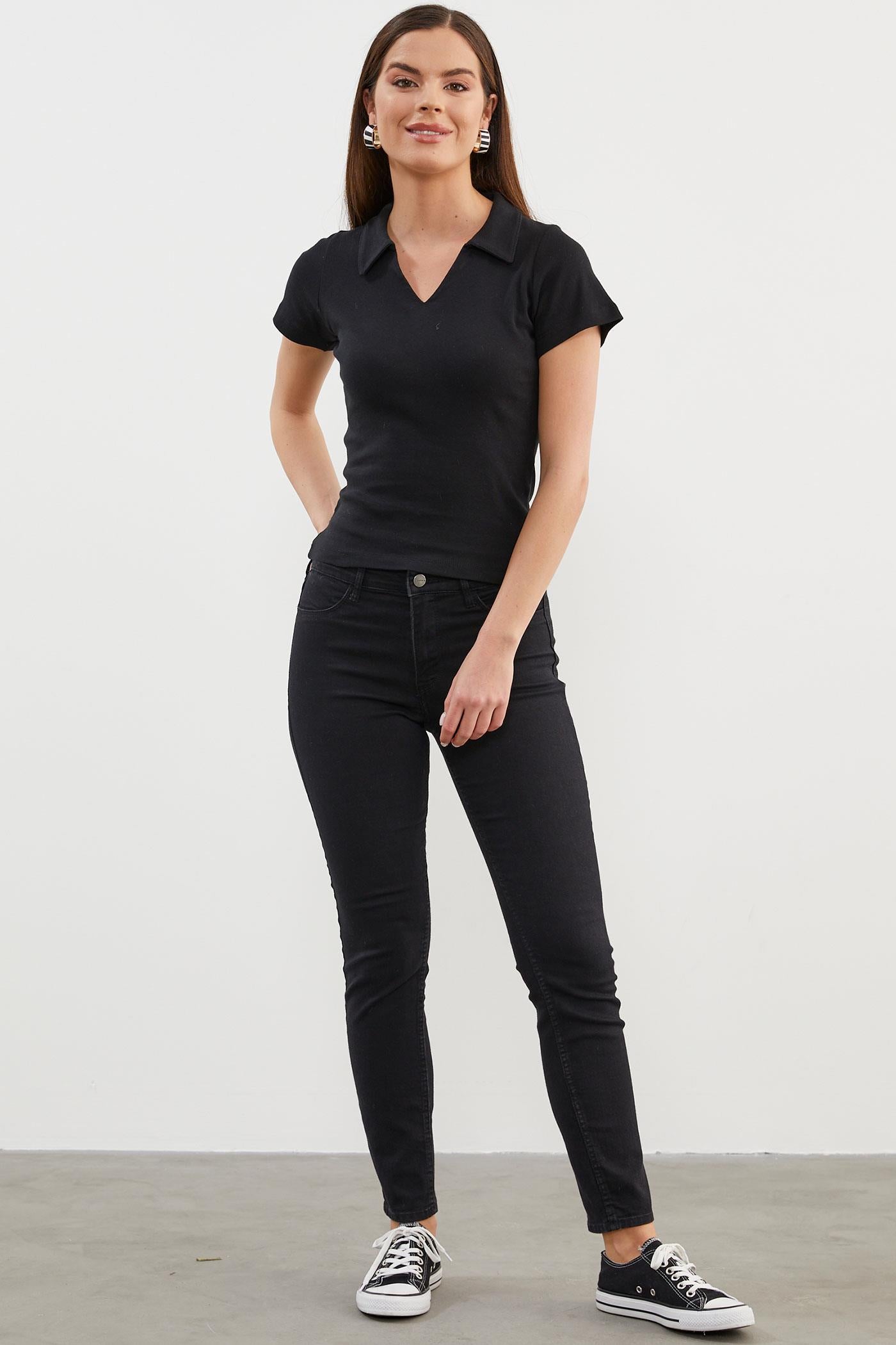 Açık Polo Yaka Basic Tişört - Siyah (3) Sementa