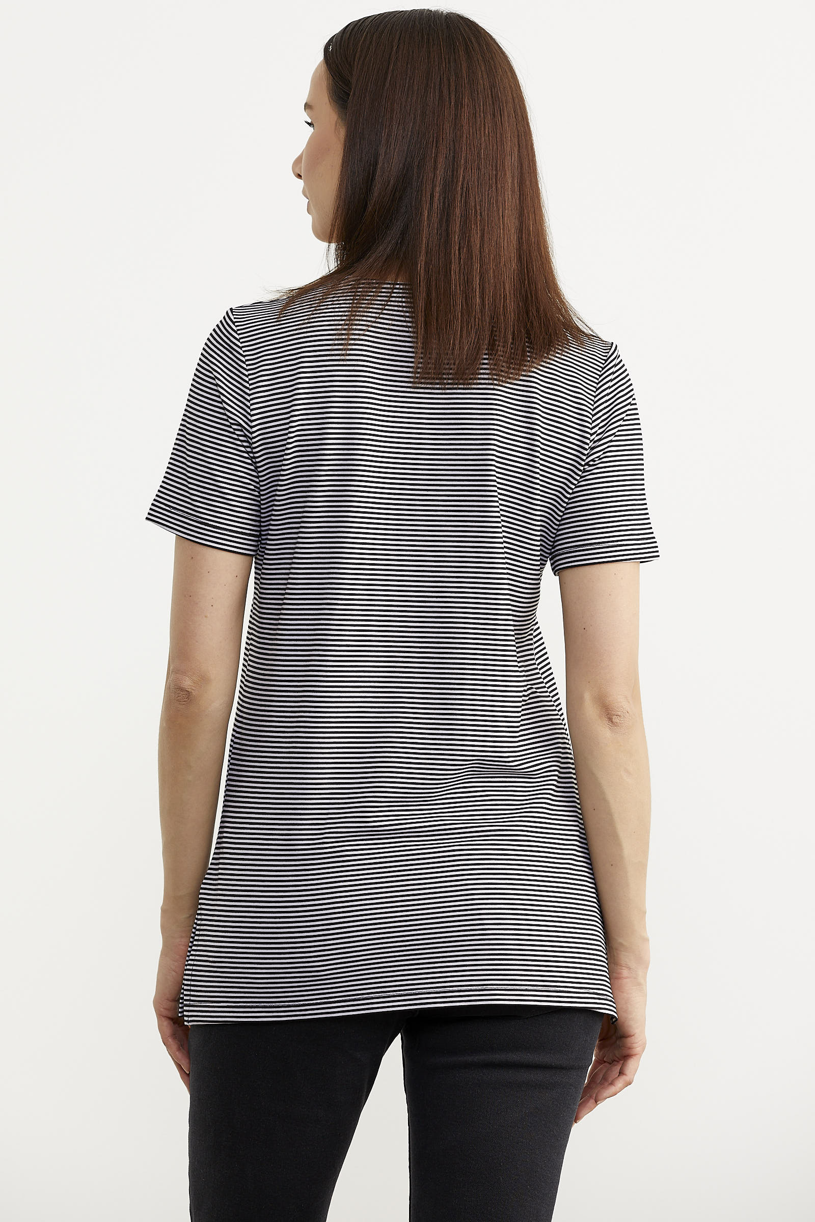 Açık Yaka Çizgili Tişört - Siyah (5) Sementa