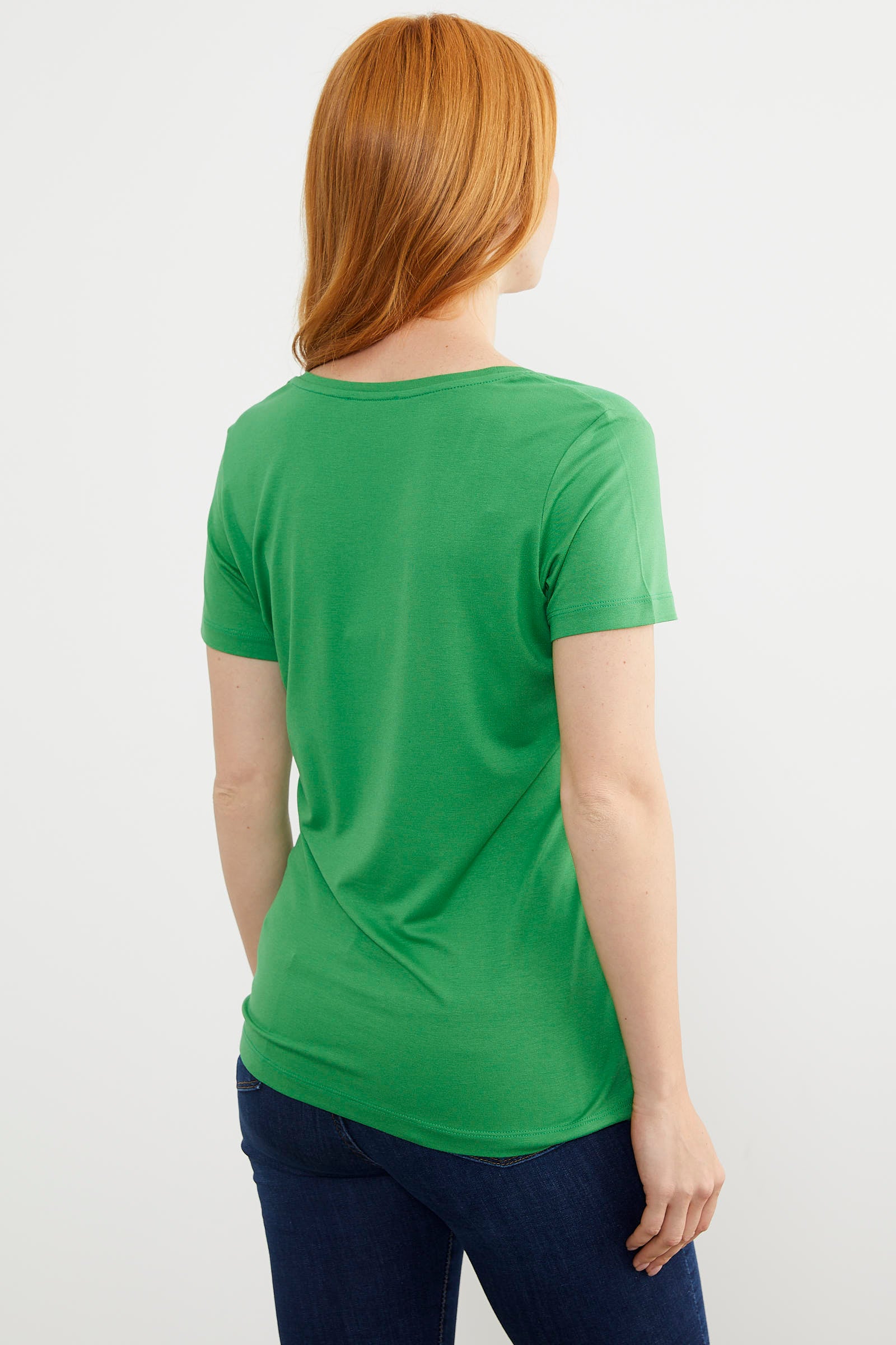 Açık Yaka Dökümlü Penye Tişört - Yeşil (3) Sementa