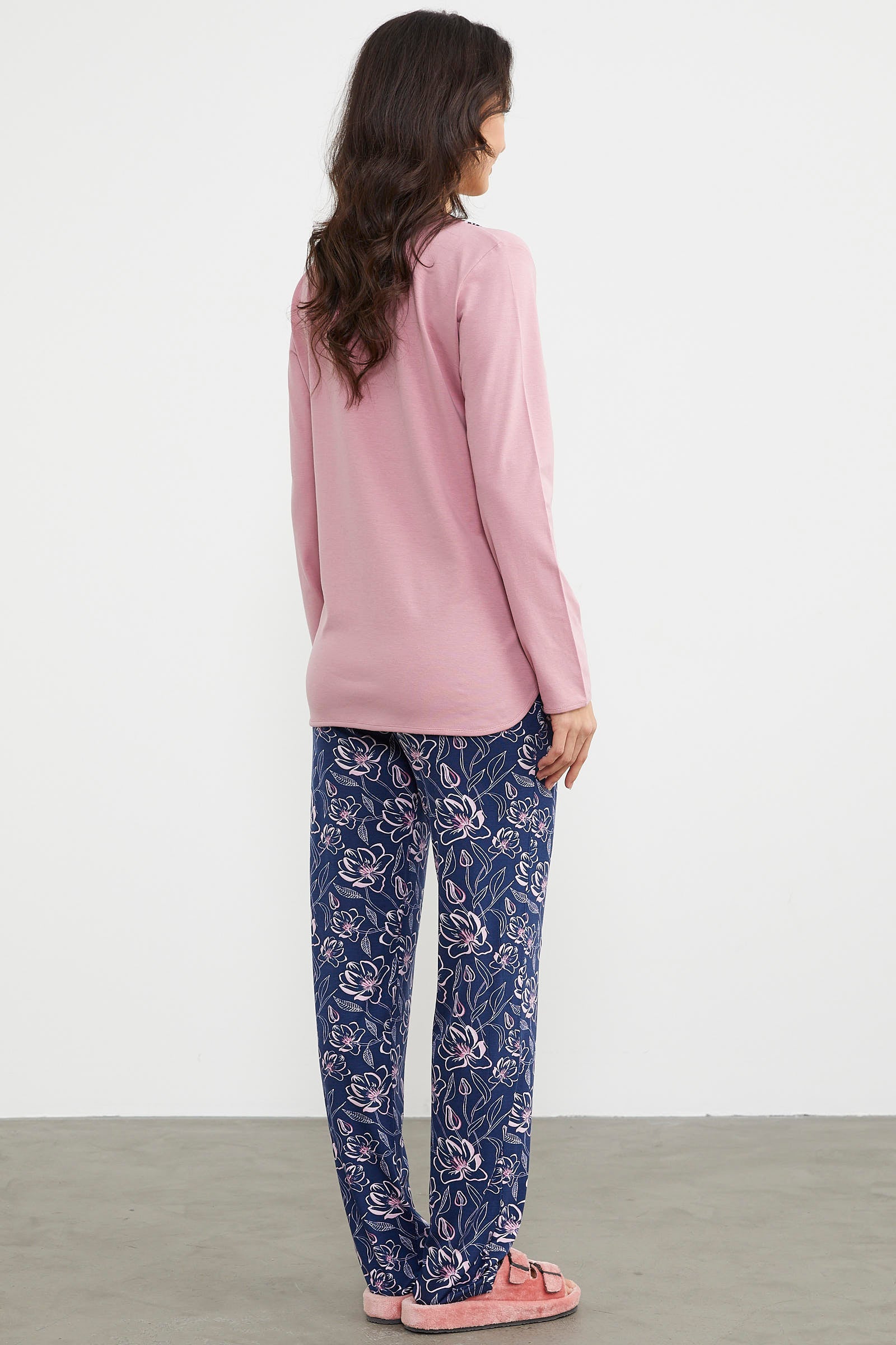 Açık Yaka Düğmeli Pijama Takım - Pembe (8) Sementa