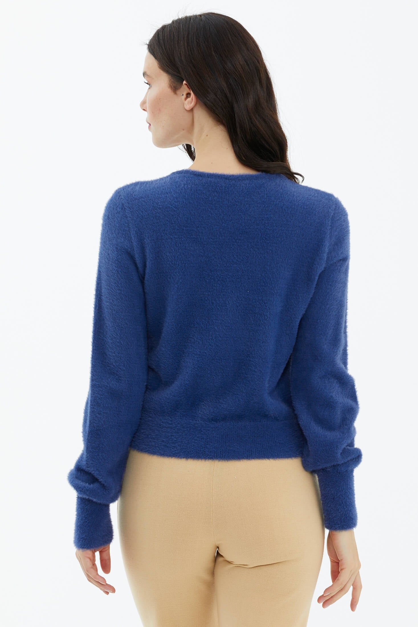 Açık Yaka Yumoş Triko Kazak - Indigo (4) Sementa