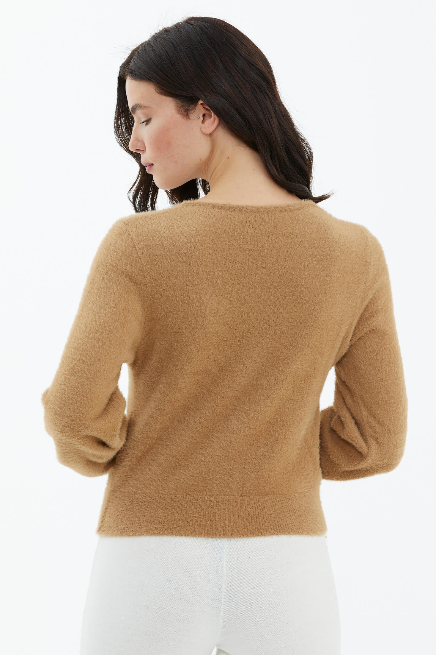 Açık Yaka Yumoş Triko Kazak - Kamel (4) Sementa