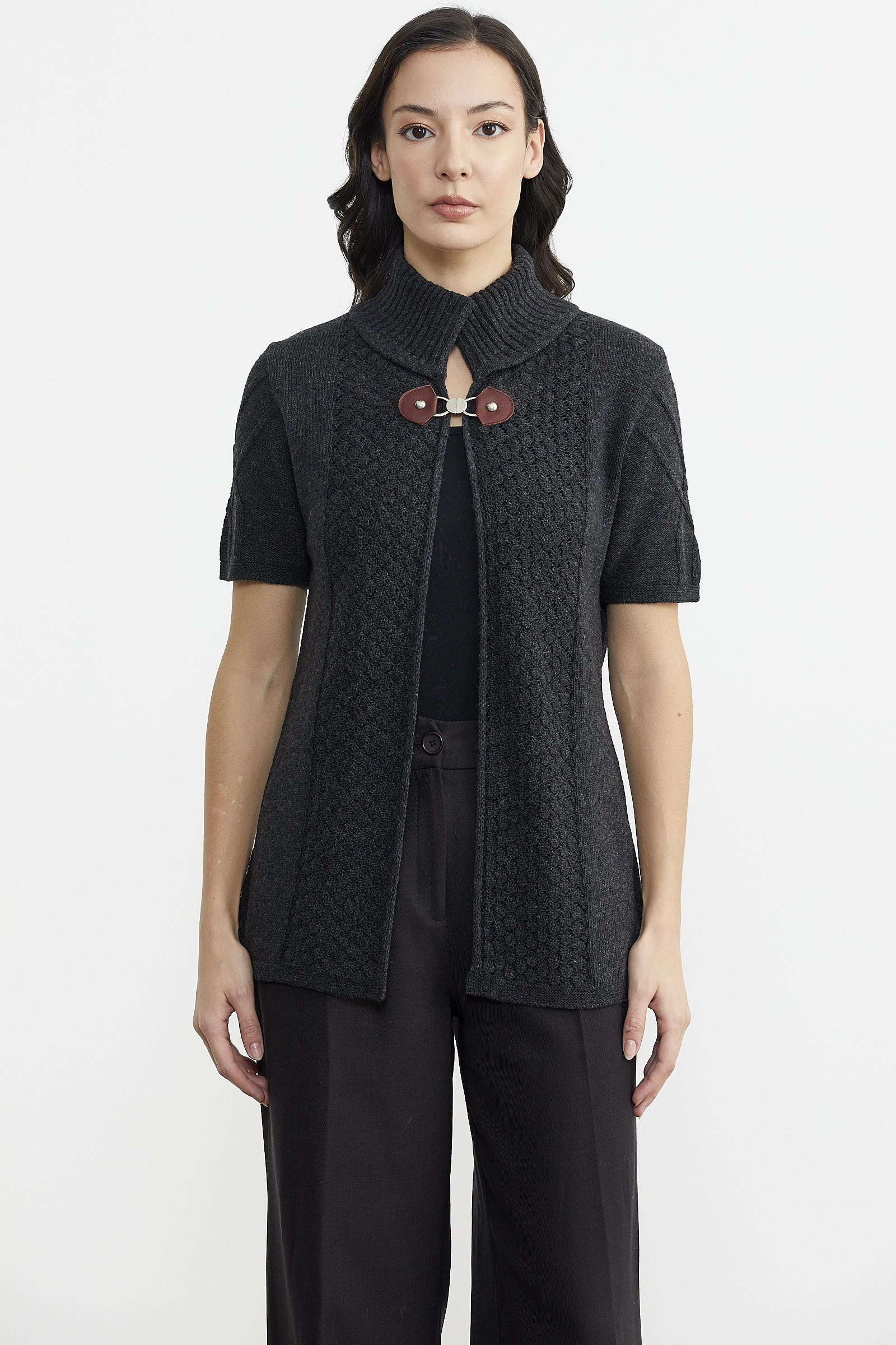 Agraf Detaylı Triko Süveter - Antrasit (1) Sementa