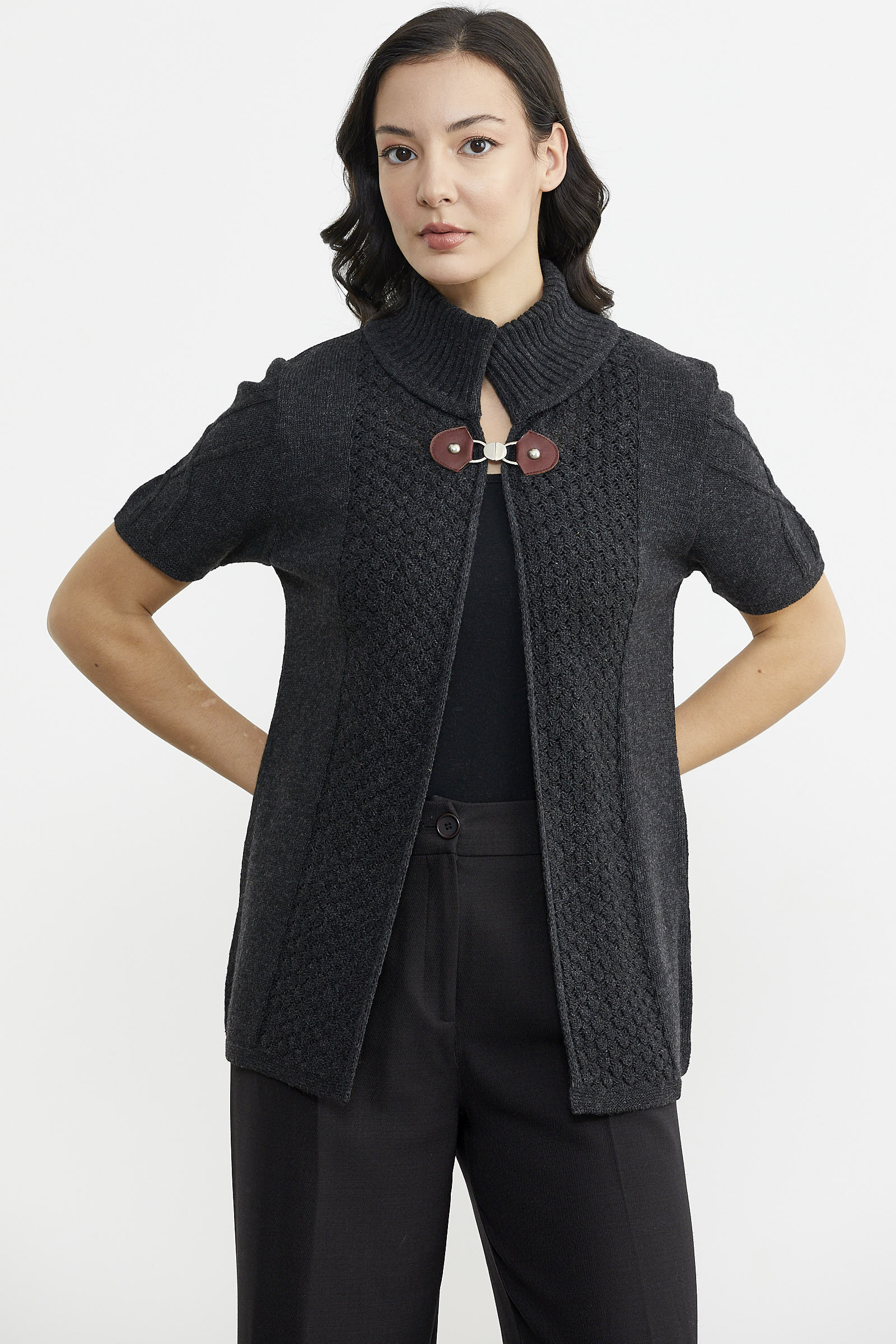 Agraf Detaylı Triko Süveter - Antrasit (2) Sementa