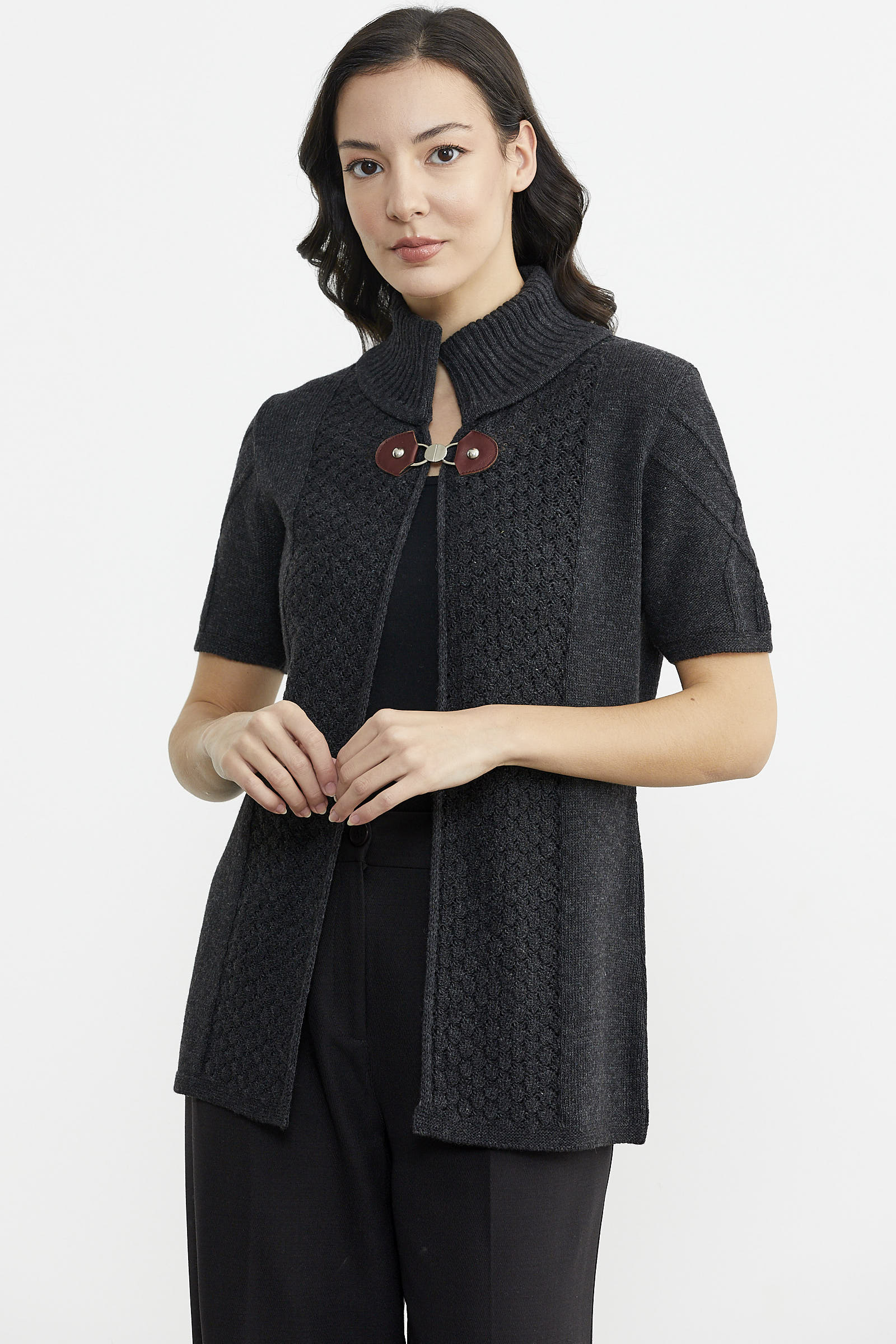 Agraf Detaylı Triko Süveter - Antrasit (3) Sementa