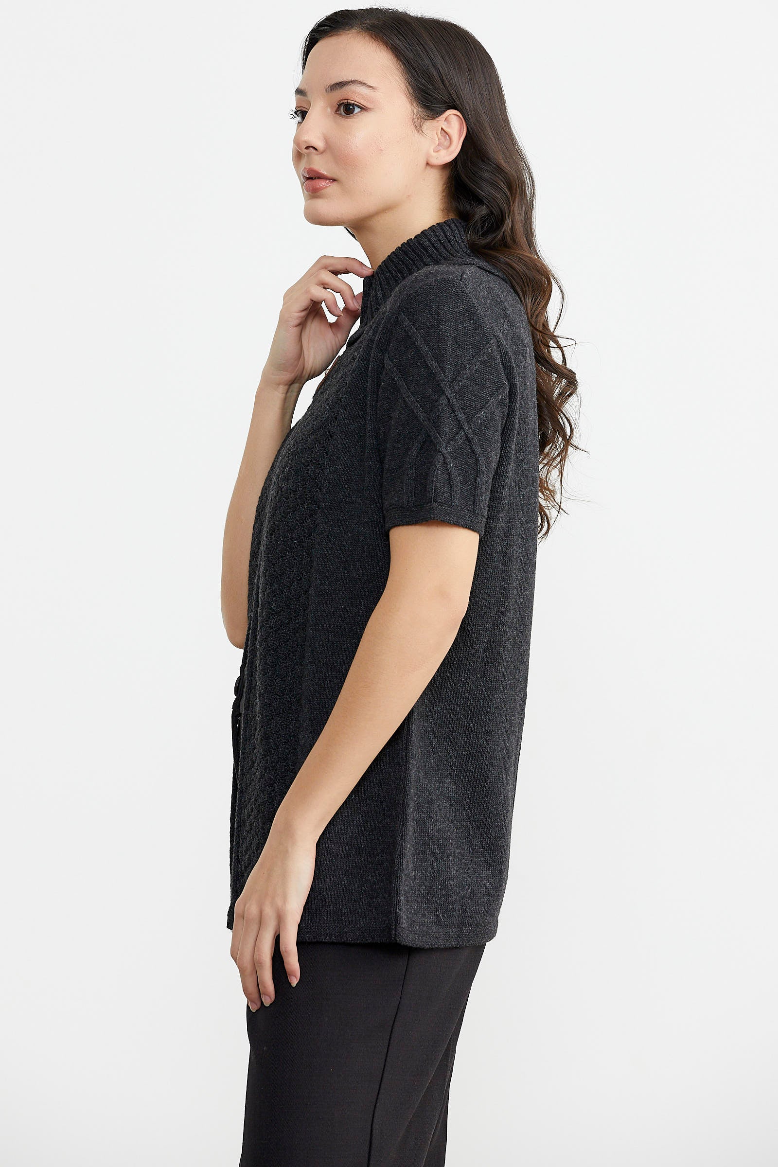 Agraf Detaylı Triko Süveter - Antrasit (4) Sementa