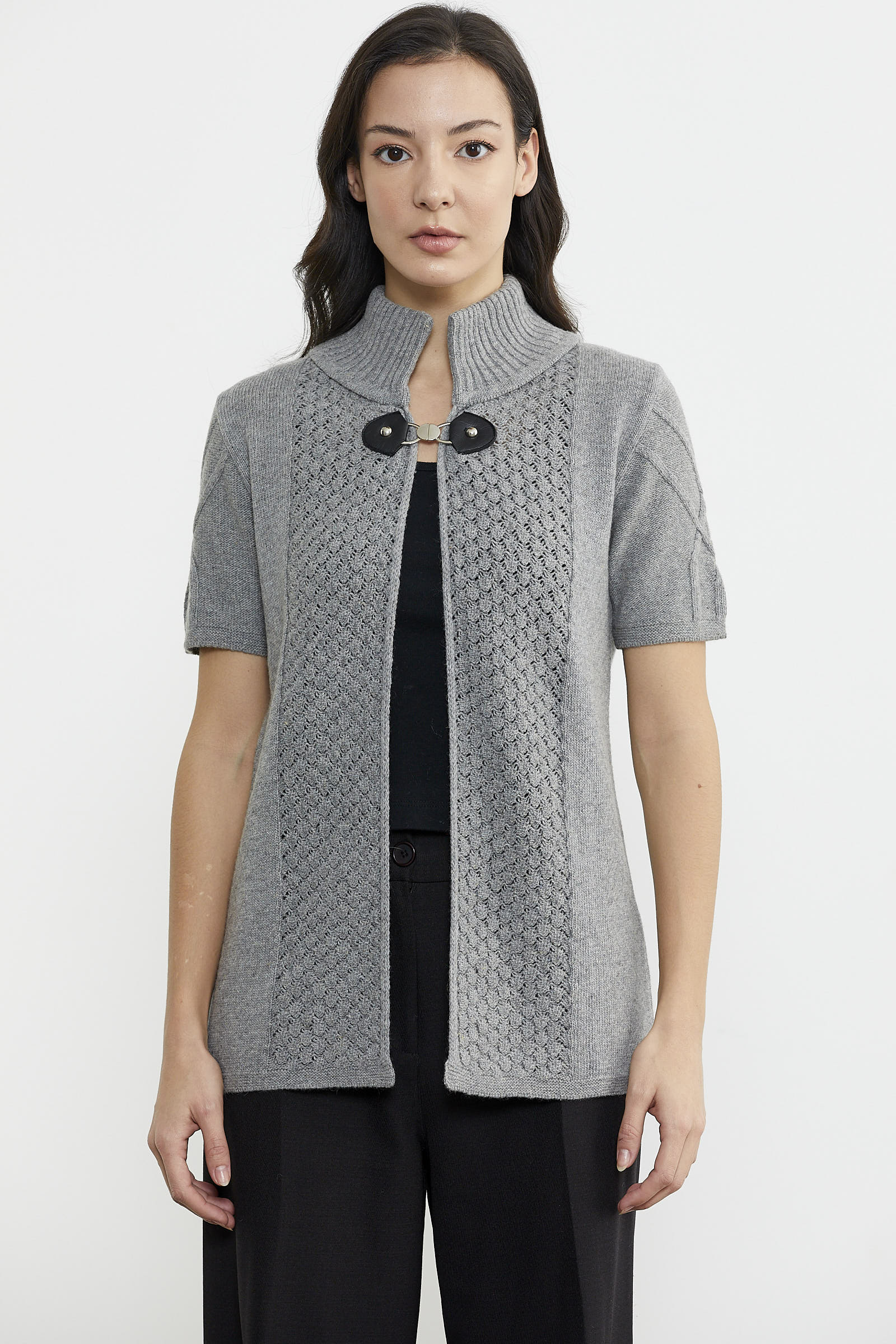 Agraf Detaylı Triko Süveter - Gri (1) Sementa