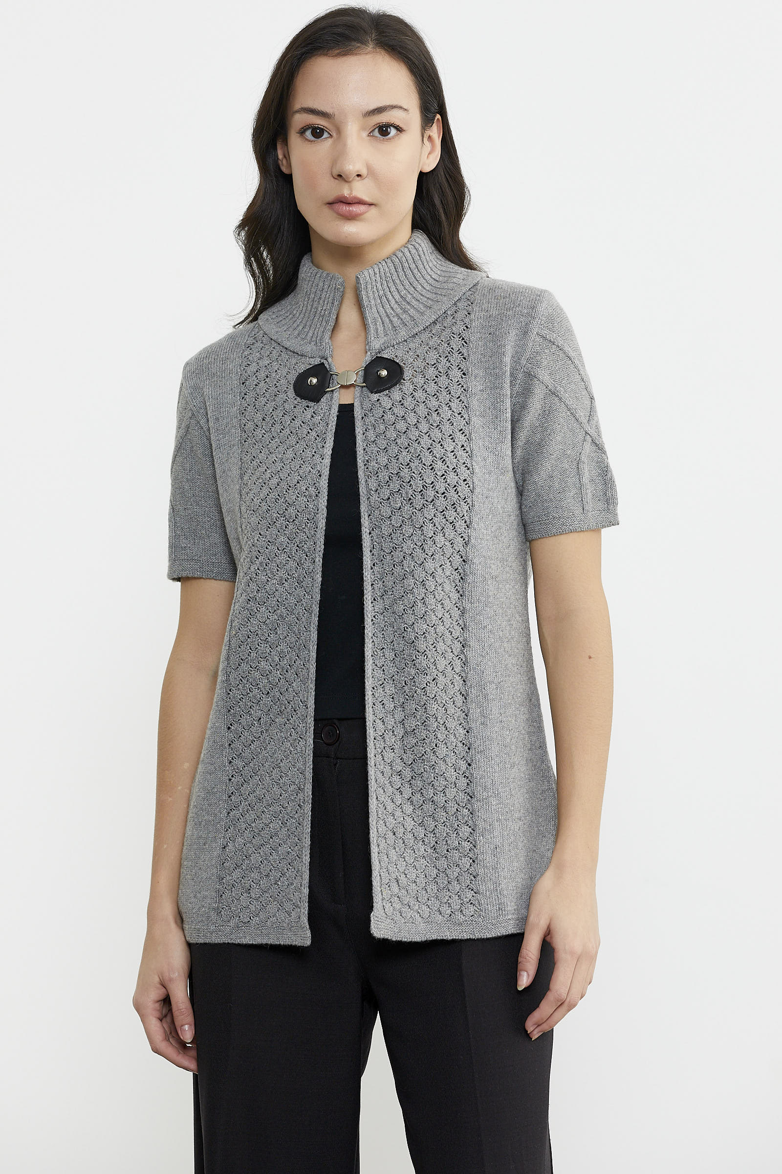 Agraf Detaylı Triko Süveter - Gri (2) Sementa