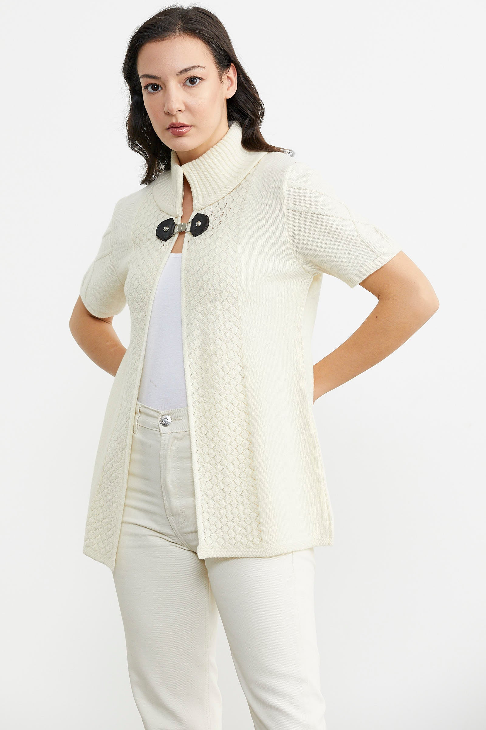 Agraf Detaylı Triko Süveter - Kemik (2) Sementa