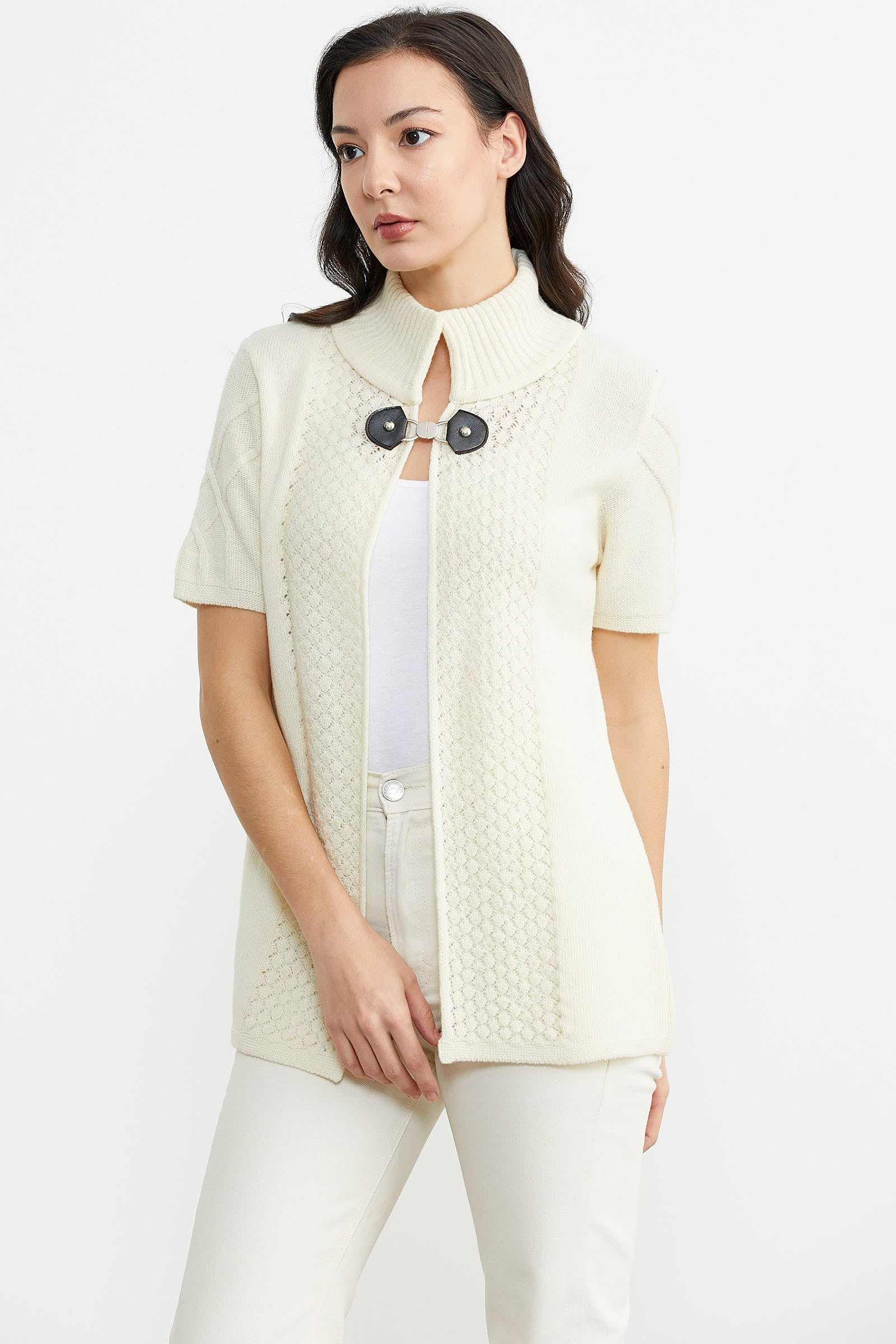 Agraf Detaylı Triko Süveter - Kemik (3) Sementa