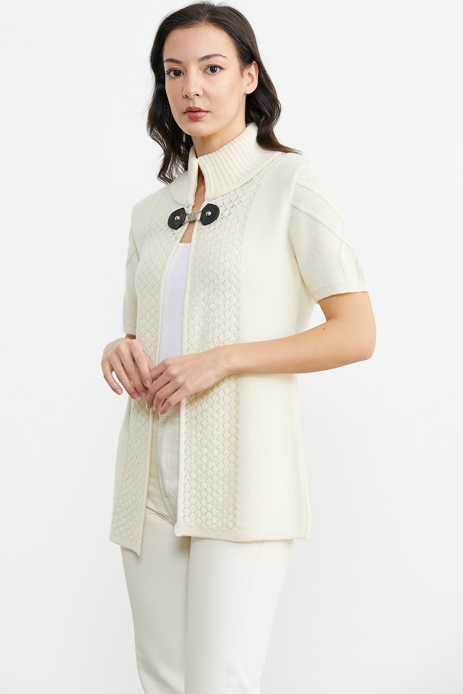 Agraf Detaylı Triko Süveter - Kemik (4) Sementa