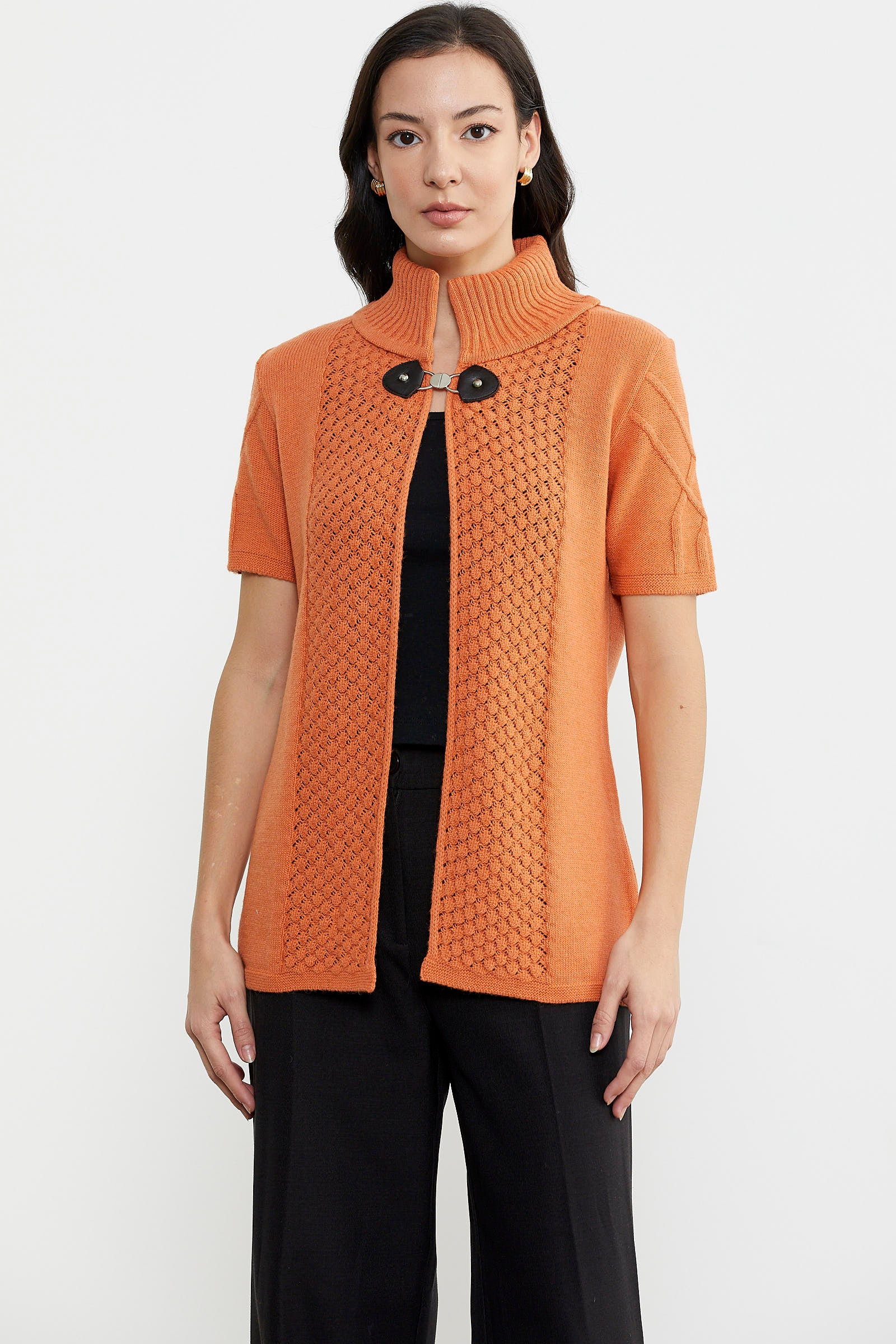 Agraf Detaylı Triko Süveter - Taba (1) Sementa