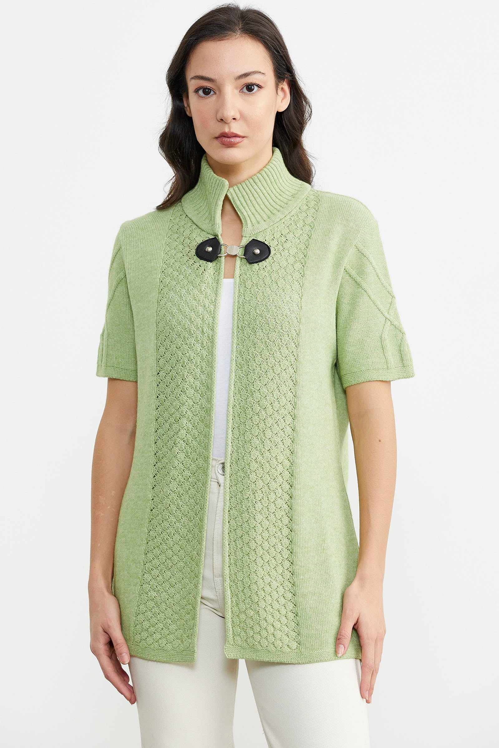 Agraf Detaylı Triko Süveter - Yeşil (1) Sementa