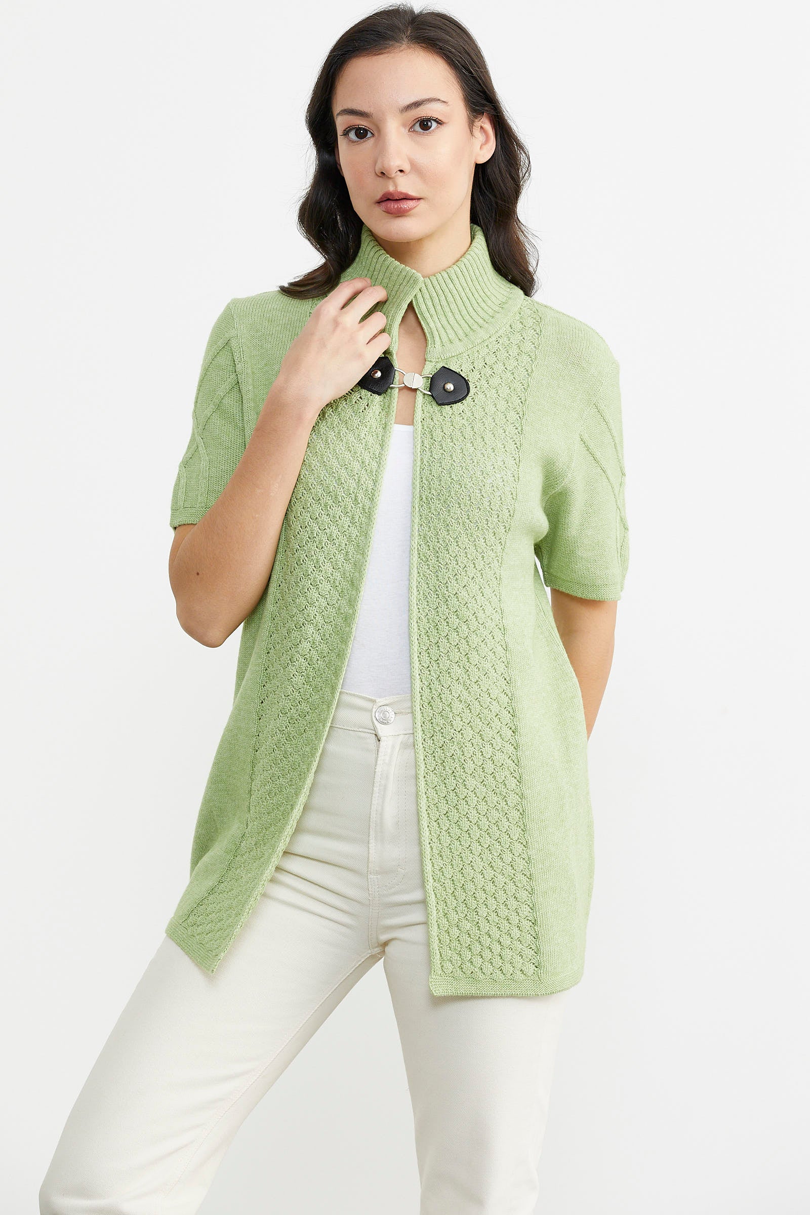 Agraf Detaylı Triko Süveter - Yeşil (2) Sementa
