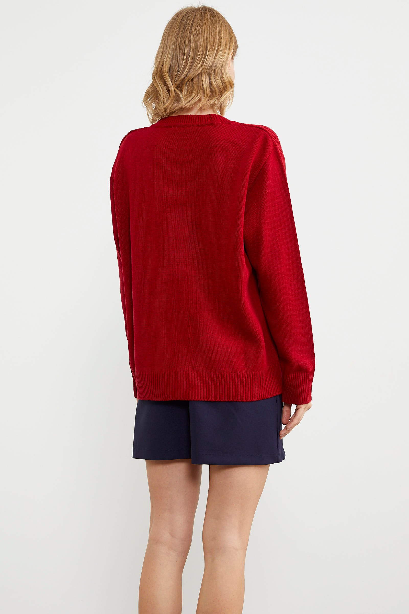 Ajurlu Düğmeli Triko Hırka - Kırmızı (7) Sementa