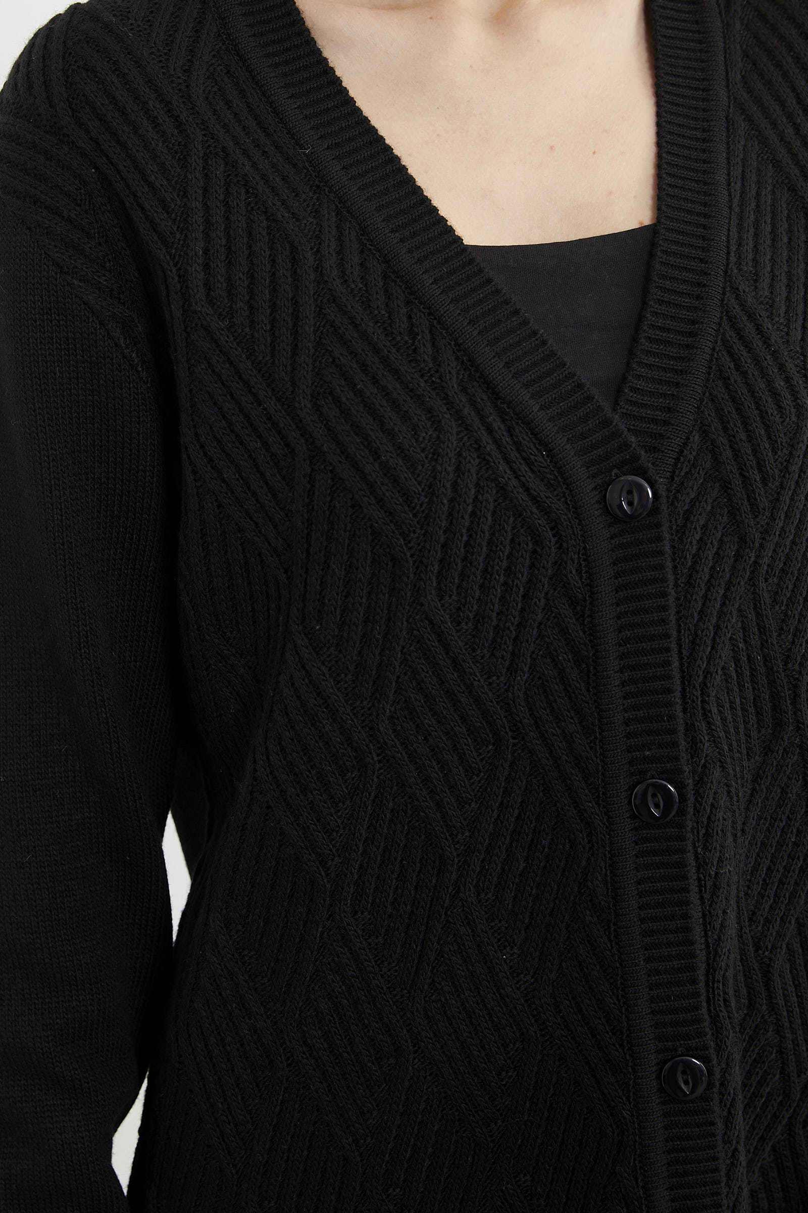 Ajurlu Düğmeli Triko Hırka - Siyah (6) Sementa