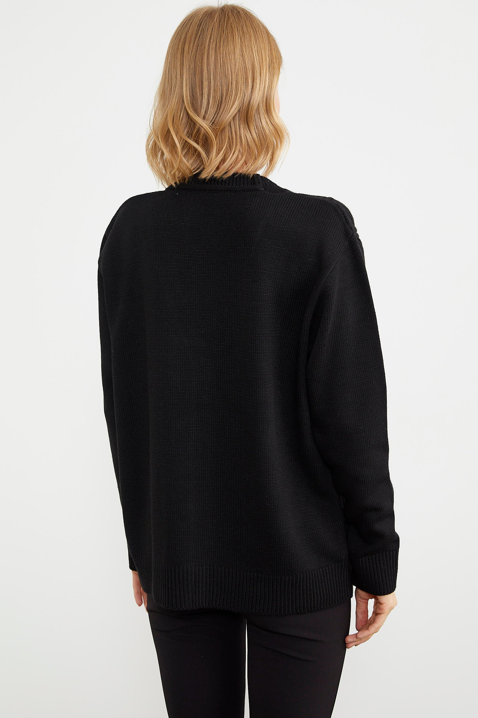 Ajurlu Düğmeli Triko Hırka - Siyah (7) Sementa