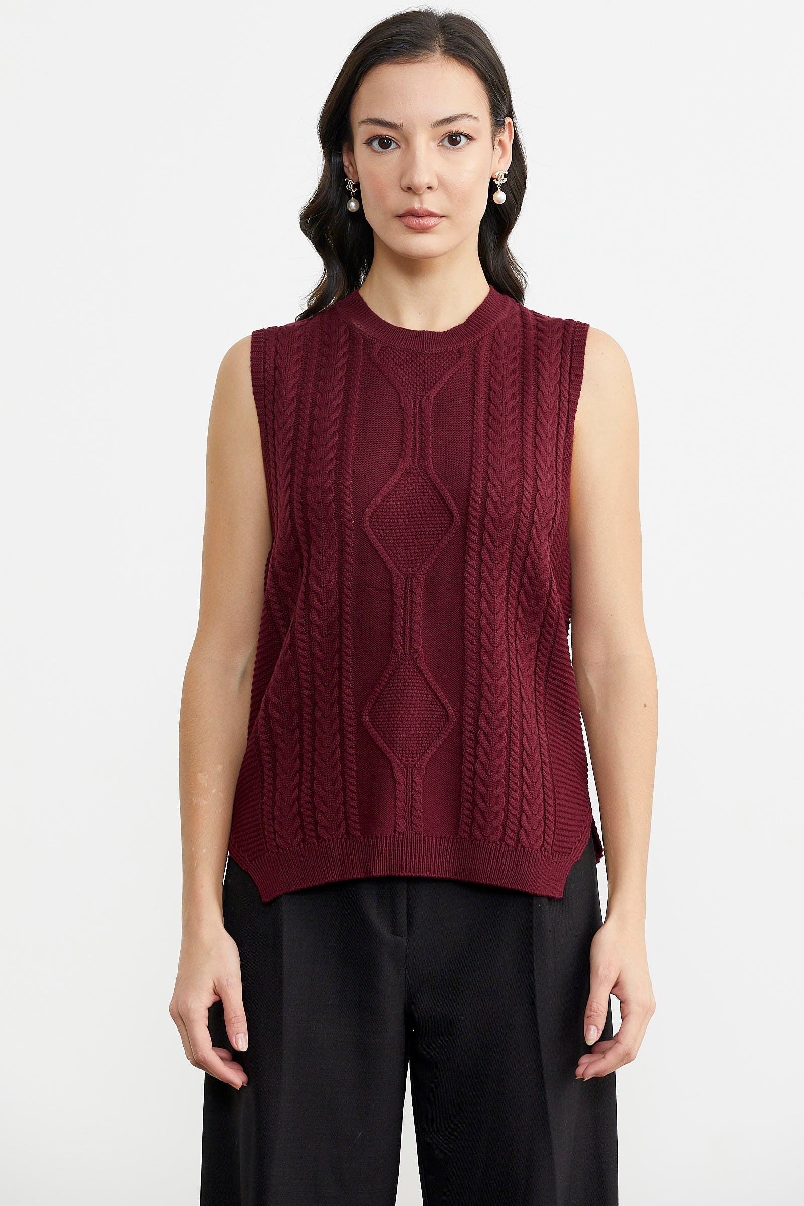 Arkası Uzun Motifli Triko Süveter - Bordo (1) Sementa