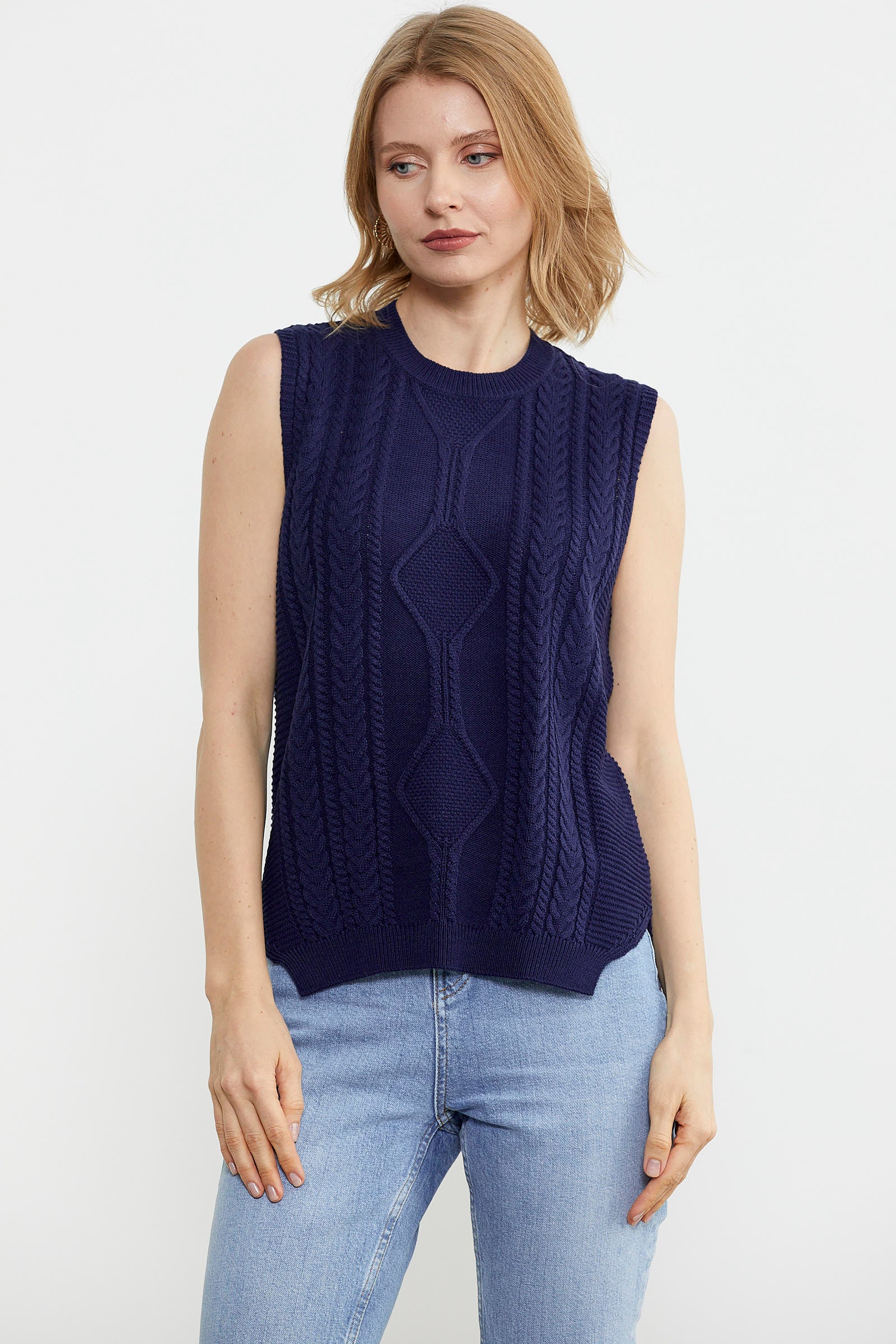 Arkası Uzun Motifli Triko Süveter - Lacivert (2) Sementa