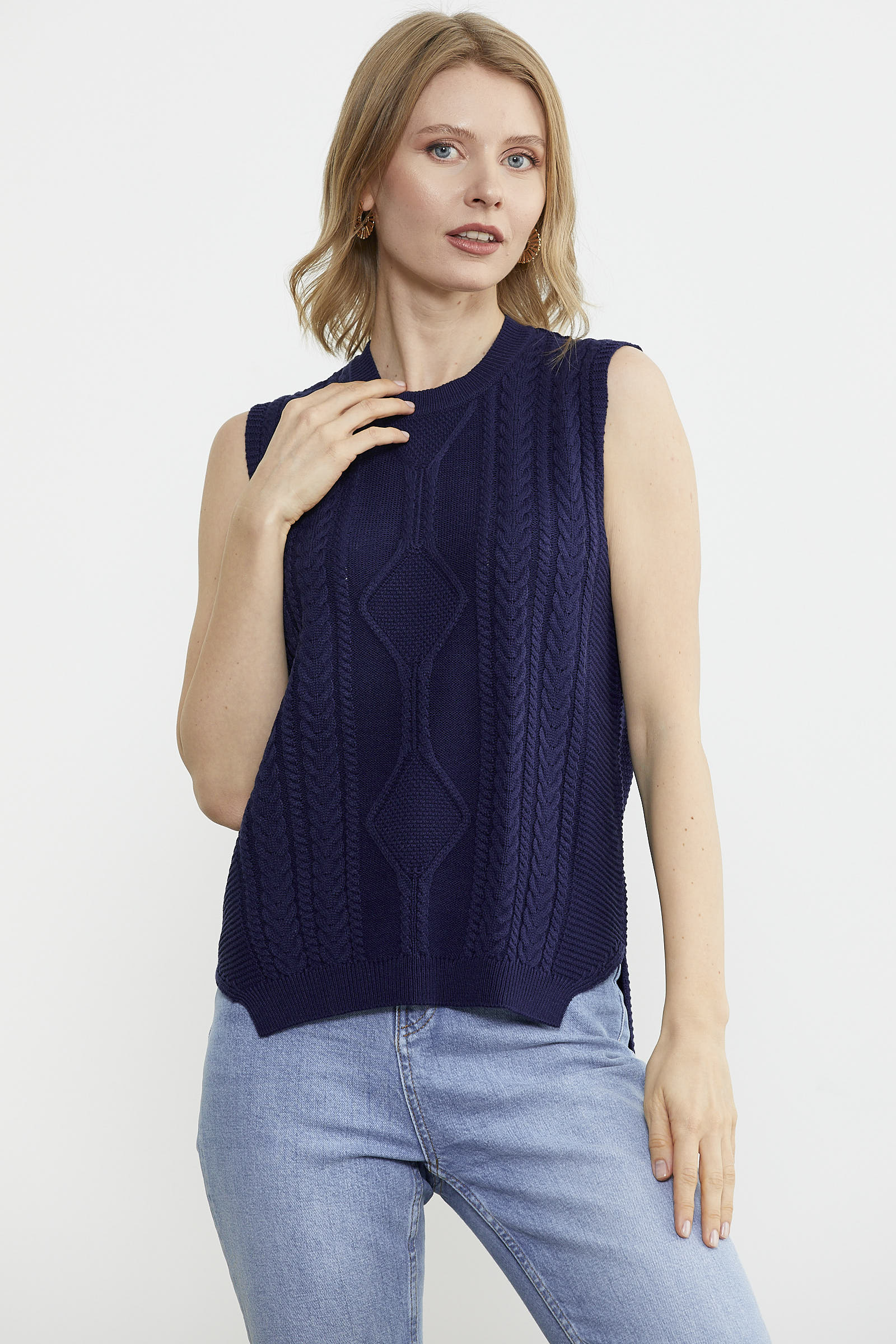 Arkası Uzun Motifli Triko Süveter - Lacivert (3) Sementa