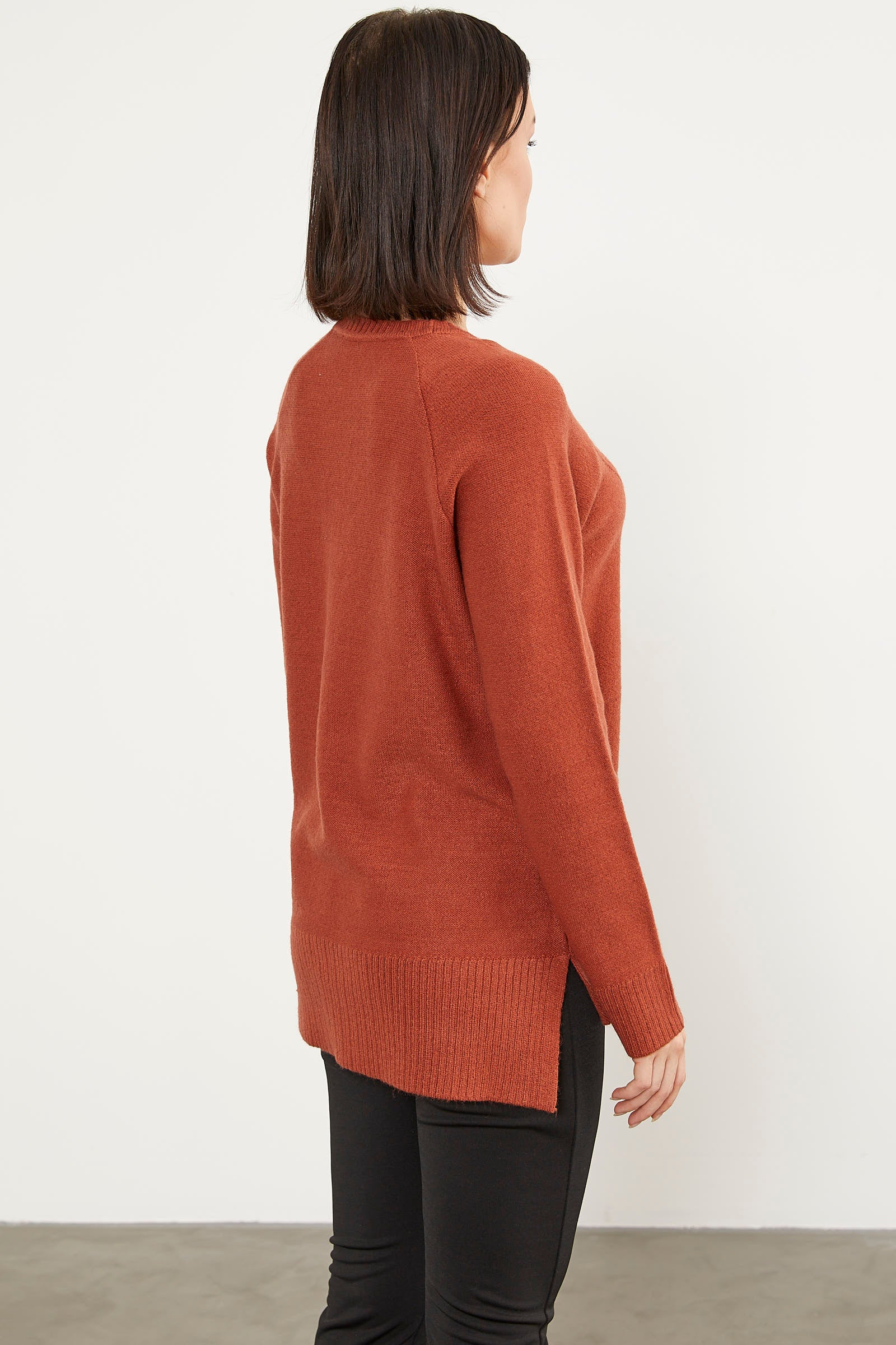 Arkası Uzun Önü Örgü Detaylı Triko Kazak - Taba (5) Sementa