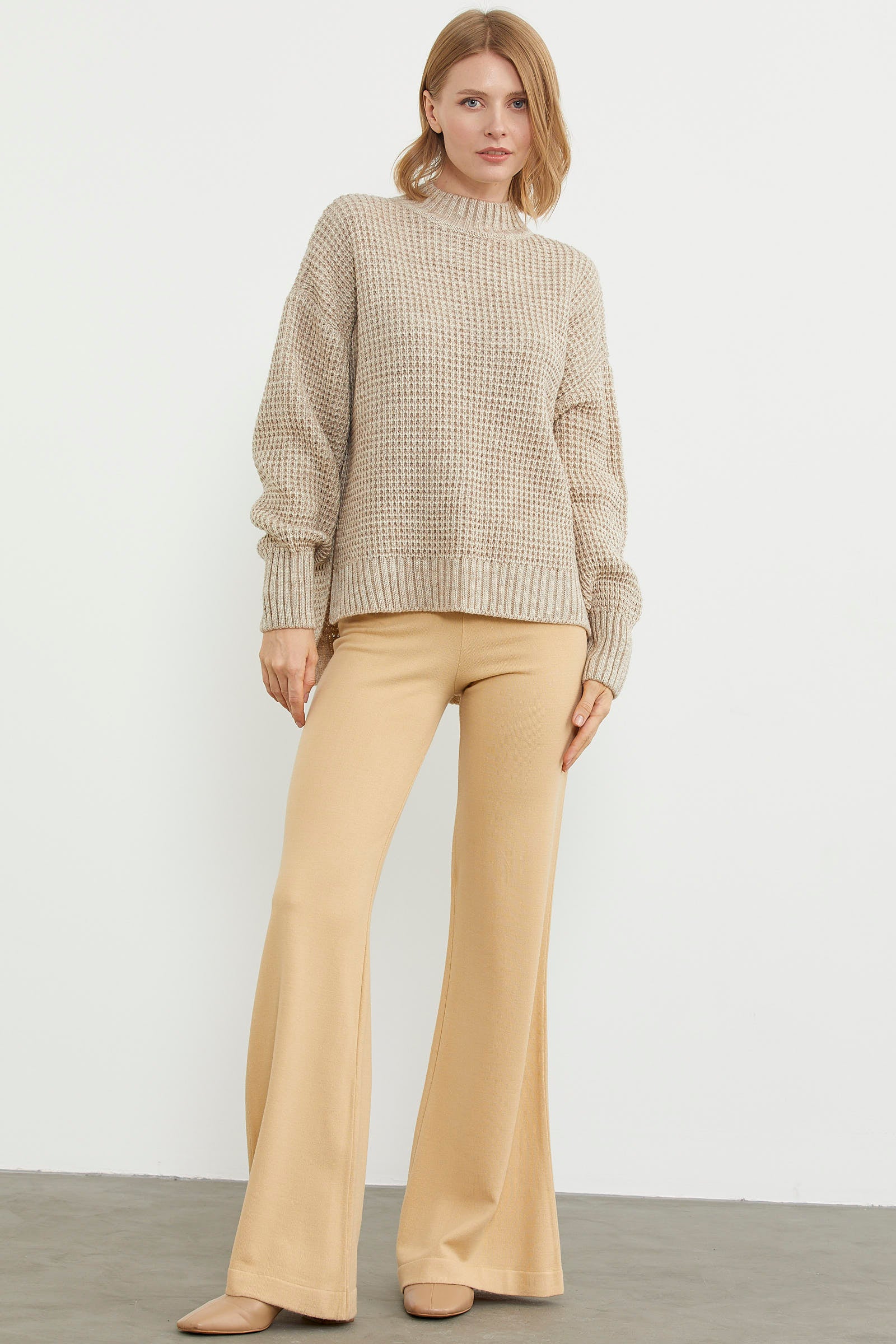 Arkası Uzun Salaş Triko Kazak - Bej (8) Sementa