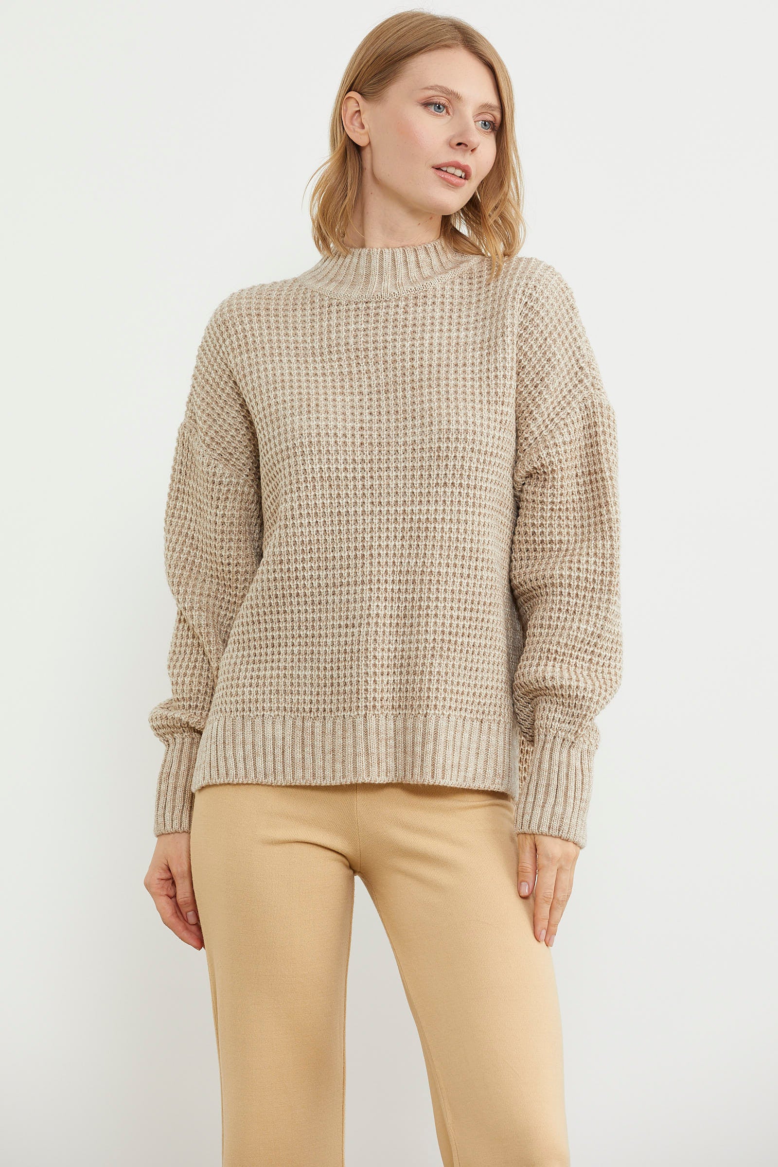 Arkası Uzun Salaş Triko Kazak - Bej (2) Sementa