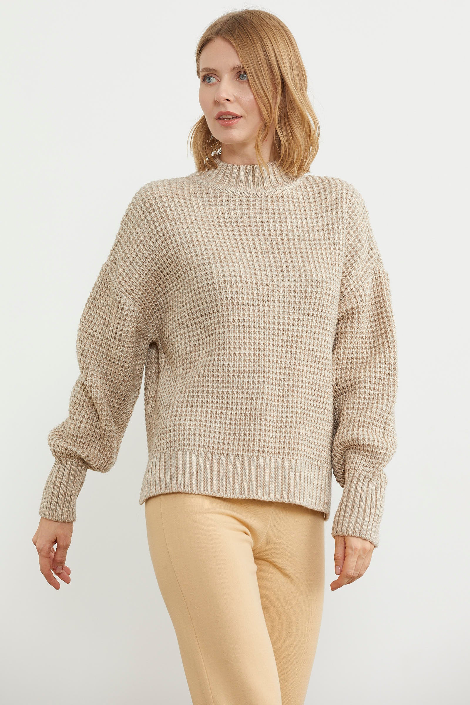 Arkası Uzun Salaş Triko Kazak - Bej (4) Sementa