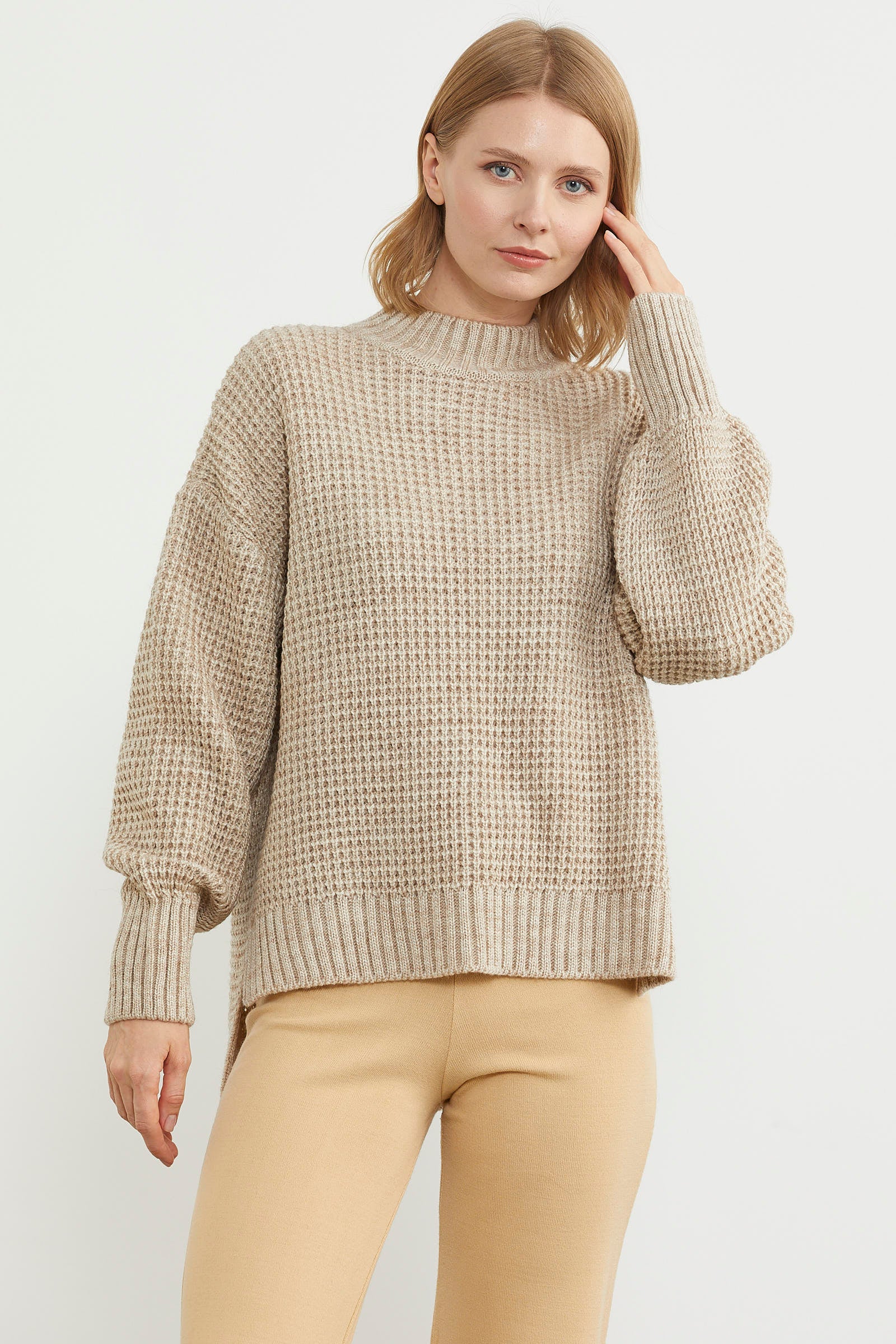 Arkası Uzun Salaş Triko Kazak - Bej (5) Sementa