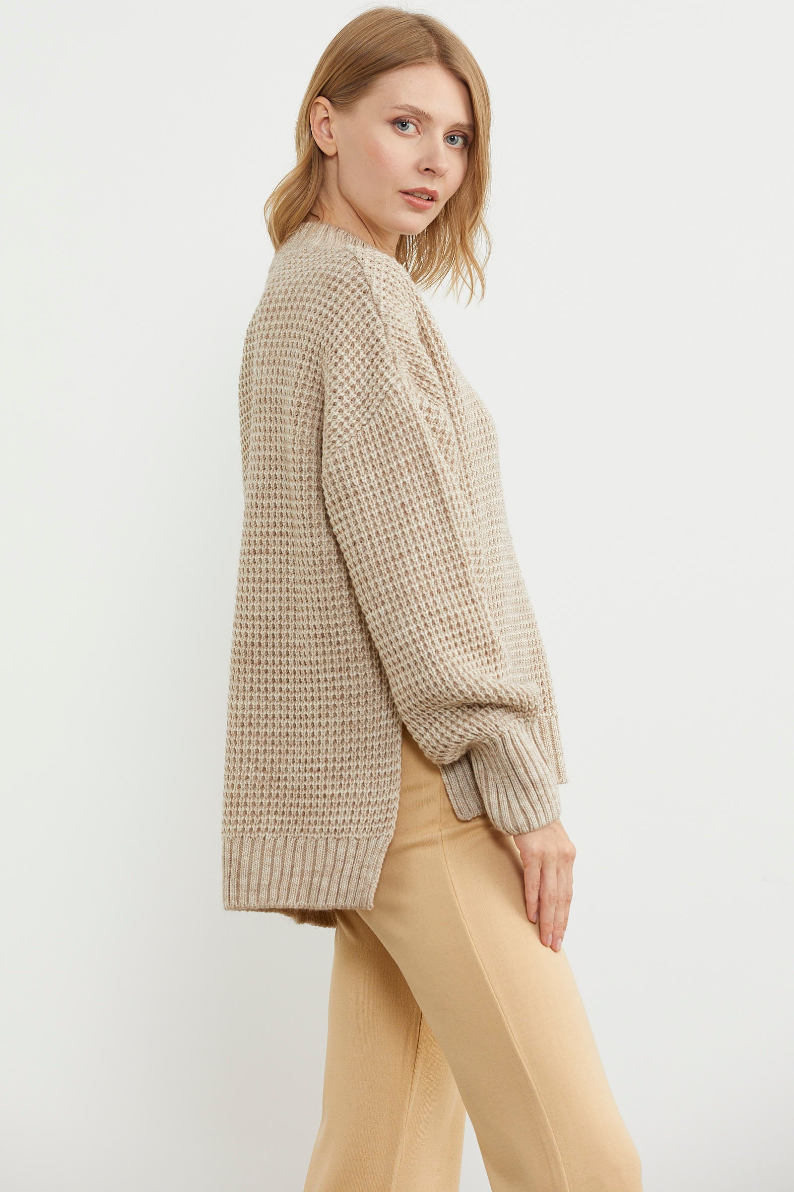 Arkası Uzun Salaş Triko Kazak - Bej (7) Sementa