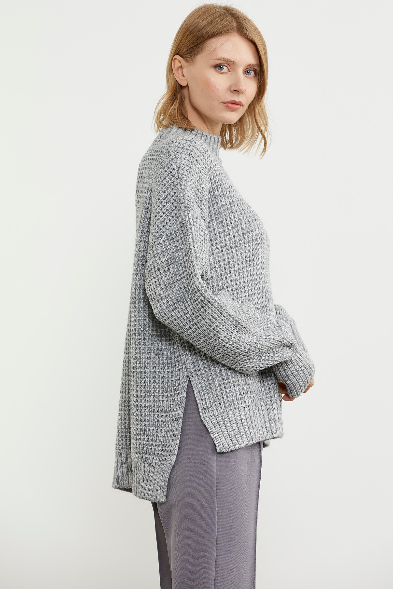 Arkası Uzun Salaş Triko Kazak - Gri (6) Sementa