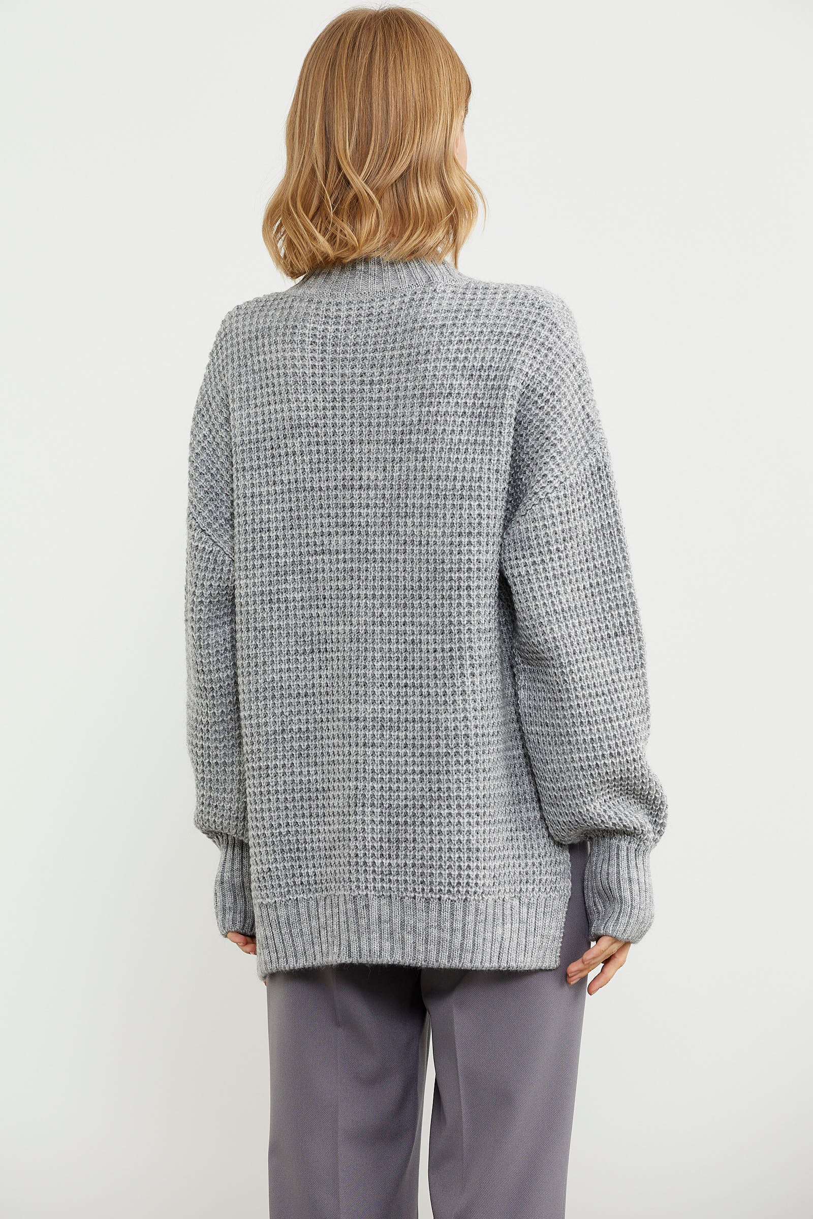 Arkası Uzun Salaş Triko Kazak - Gri (7) Sementa