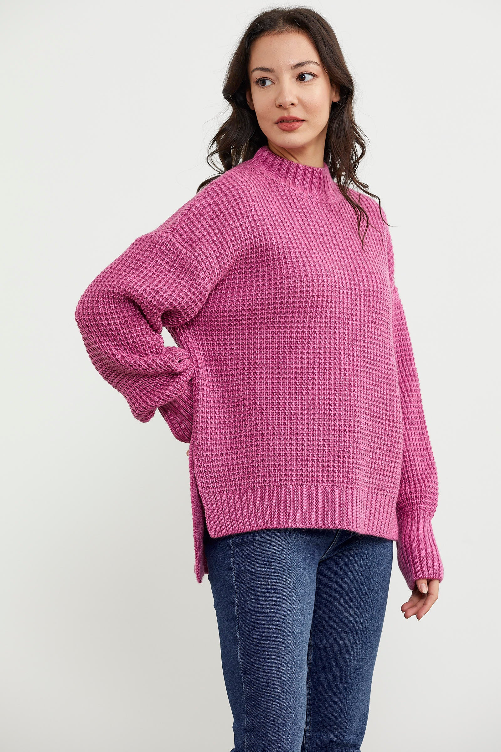 Arkası Uzun Salaş Triko Kazak - Gül (3) Sementa