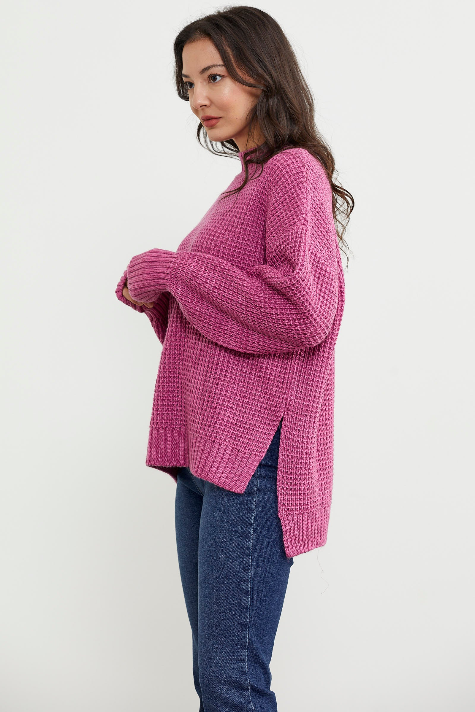 Arkası Uzun Salaş Triko Kazak - Gül (5) Sementa