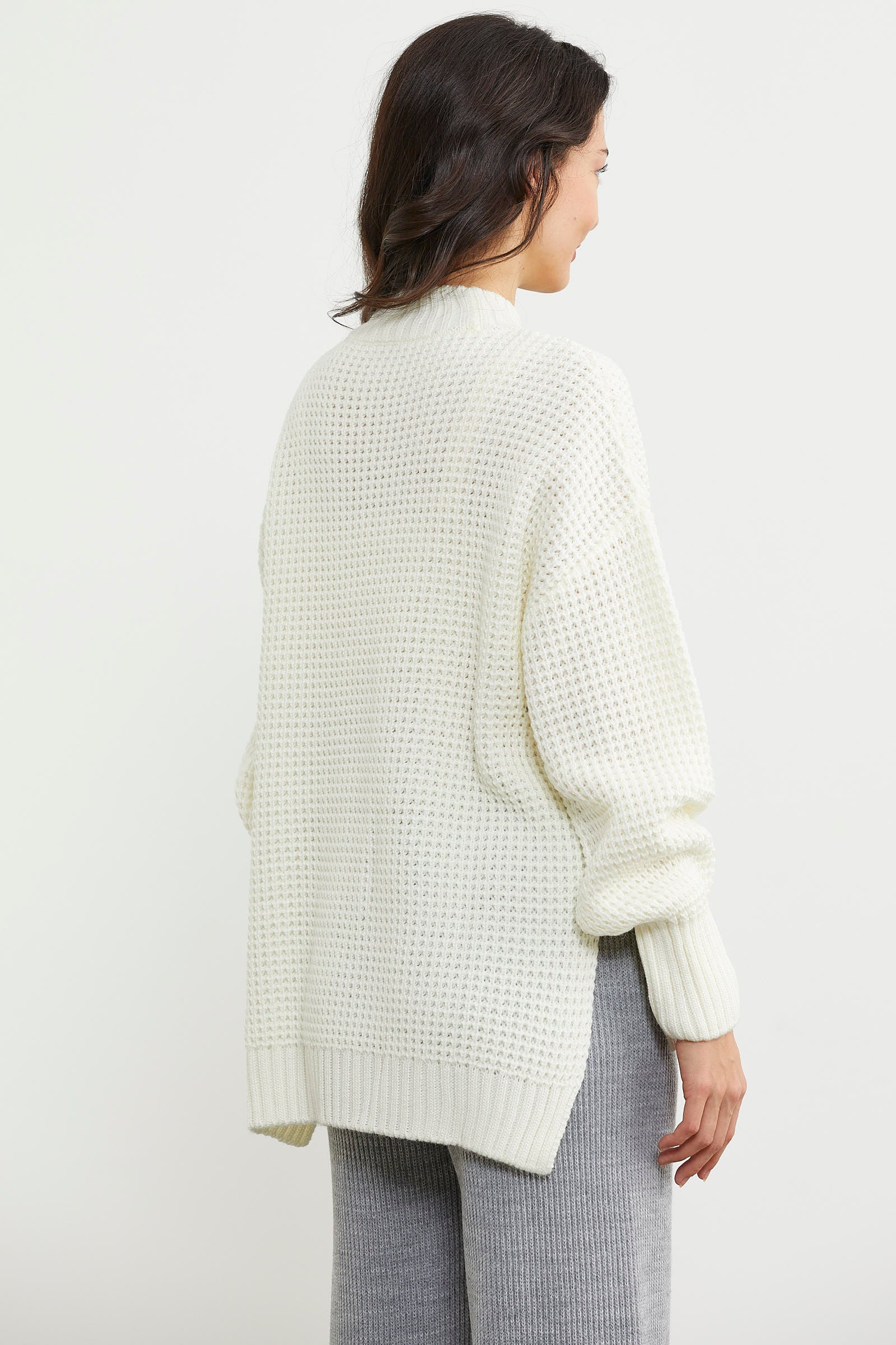 Arkası Uzun Salaş Triko Kazak - Kemik (5) Sementa