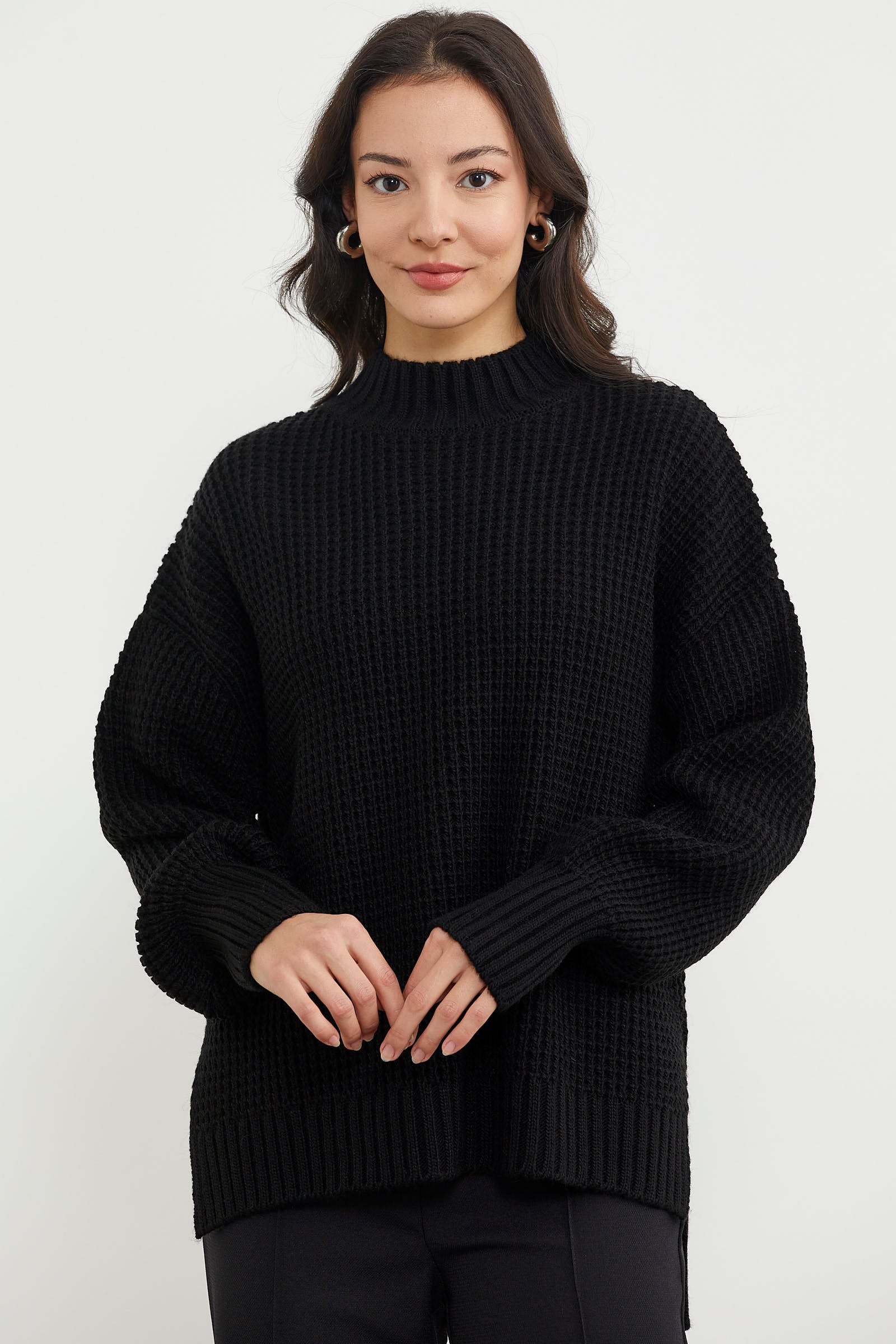 Arkası Uzun Salaş Triko Kazak - Siyah (1) Sementa