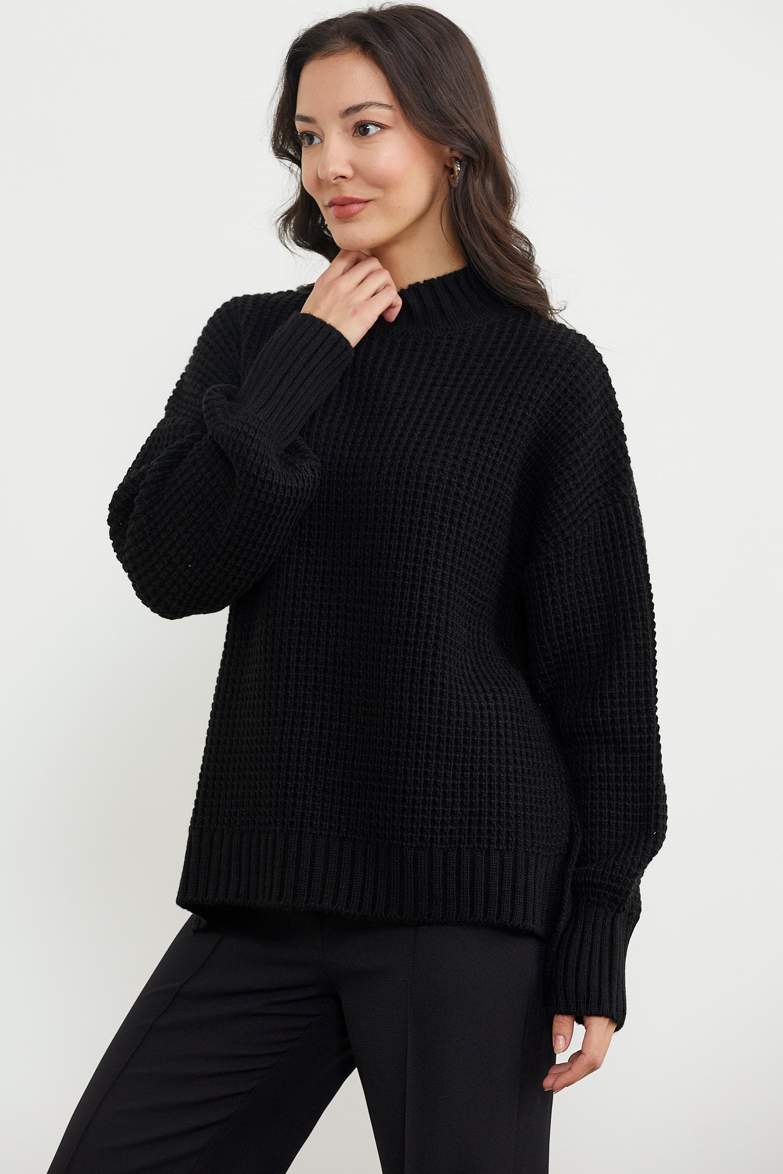 Arkası Uzun Salaş Triko Kazak - Siyah (4) Sementa