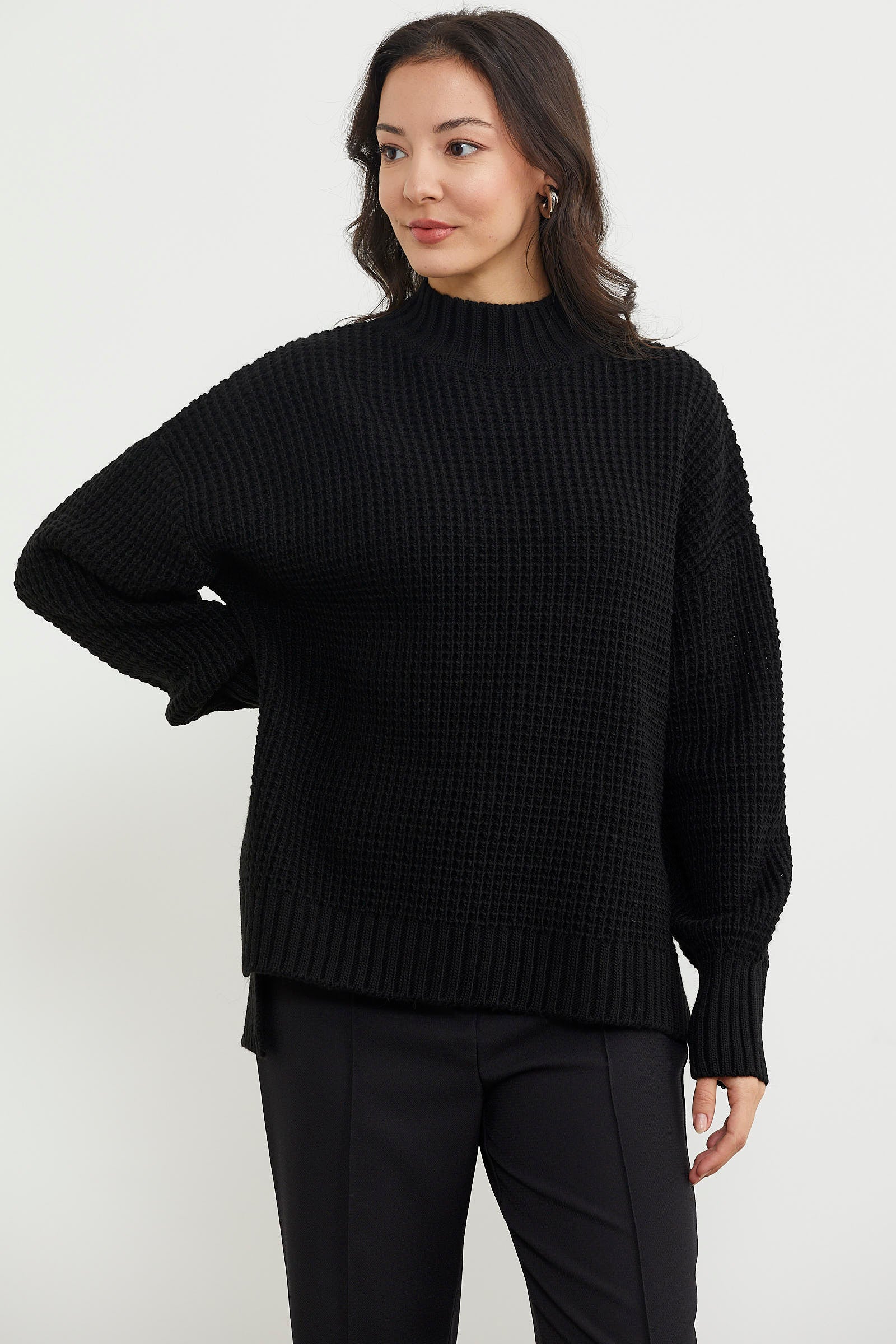 Arkası Uzun Salaş Triko Kazak - Siyah (5) Sementa