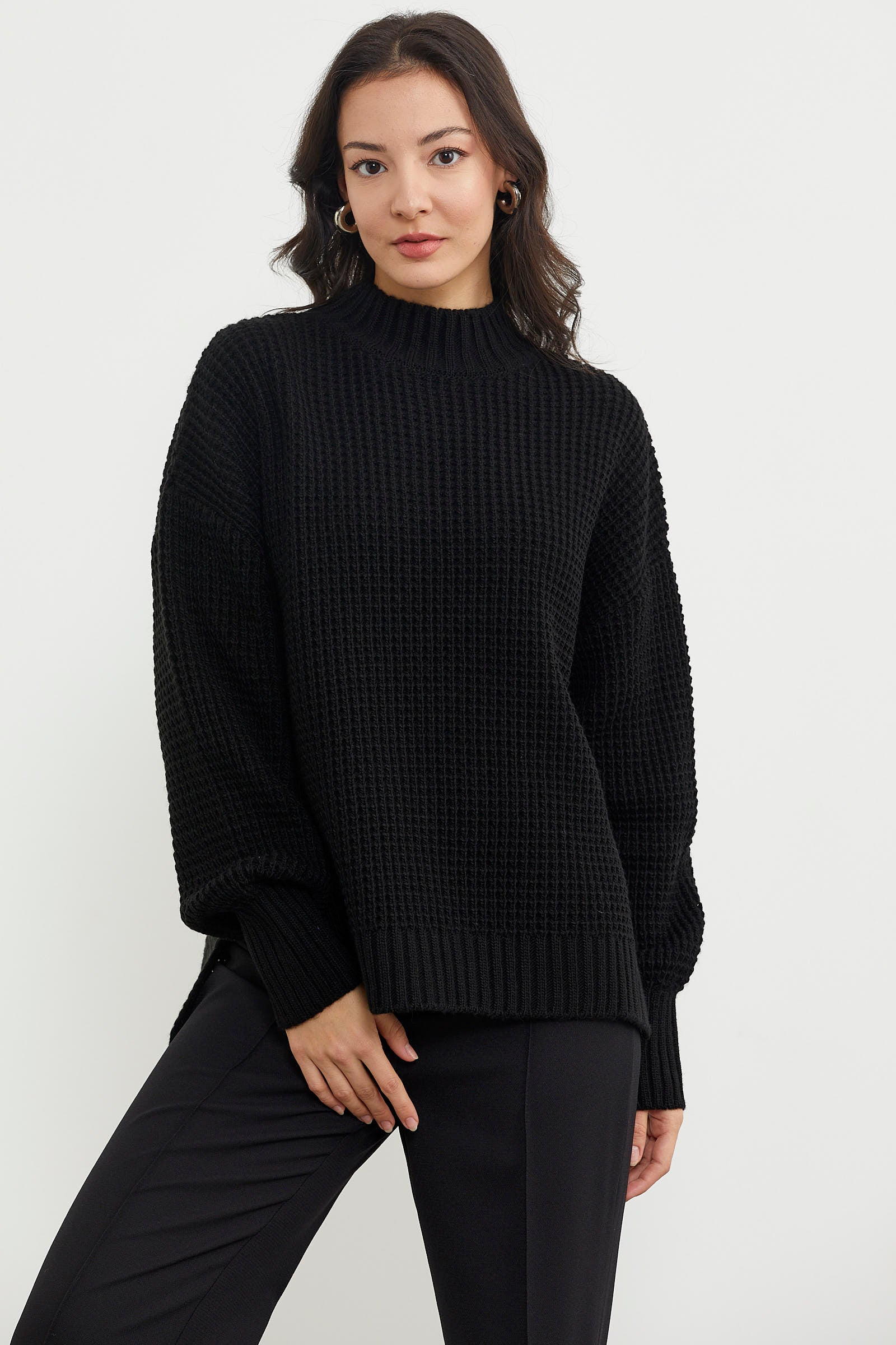 Arkası Uzun Salaş Triko Kazak - Siyah (6) Sementa