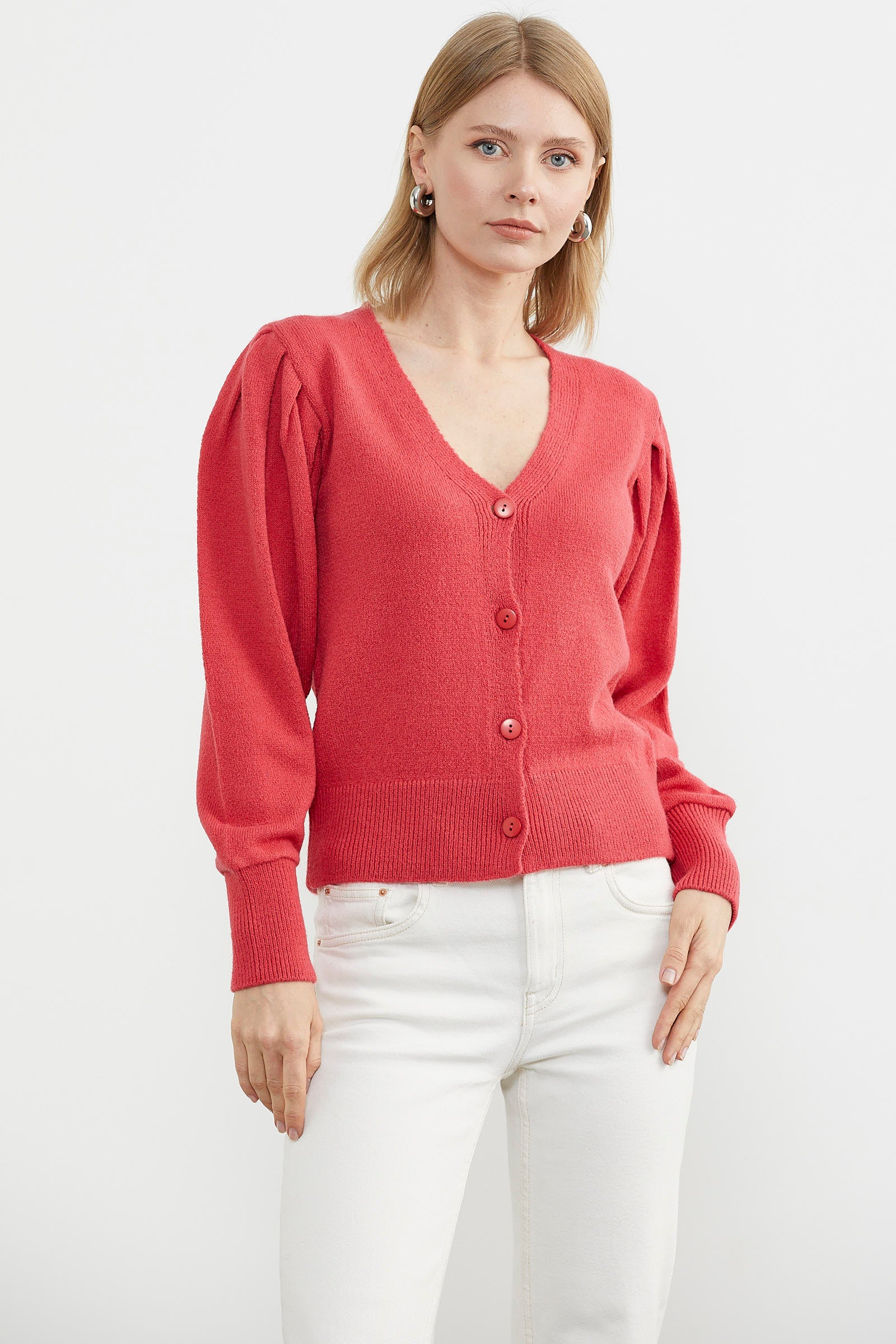 Balon Kol Basic Triko Hırka - Gül (2) Sementa