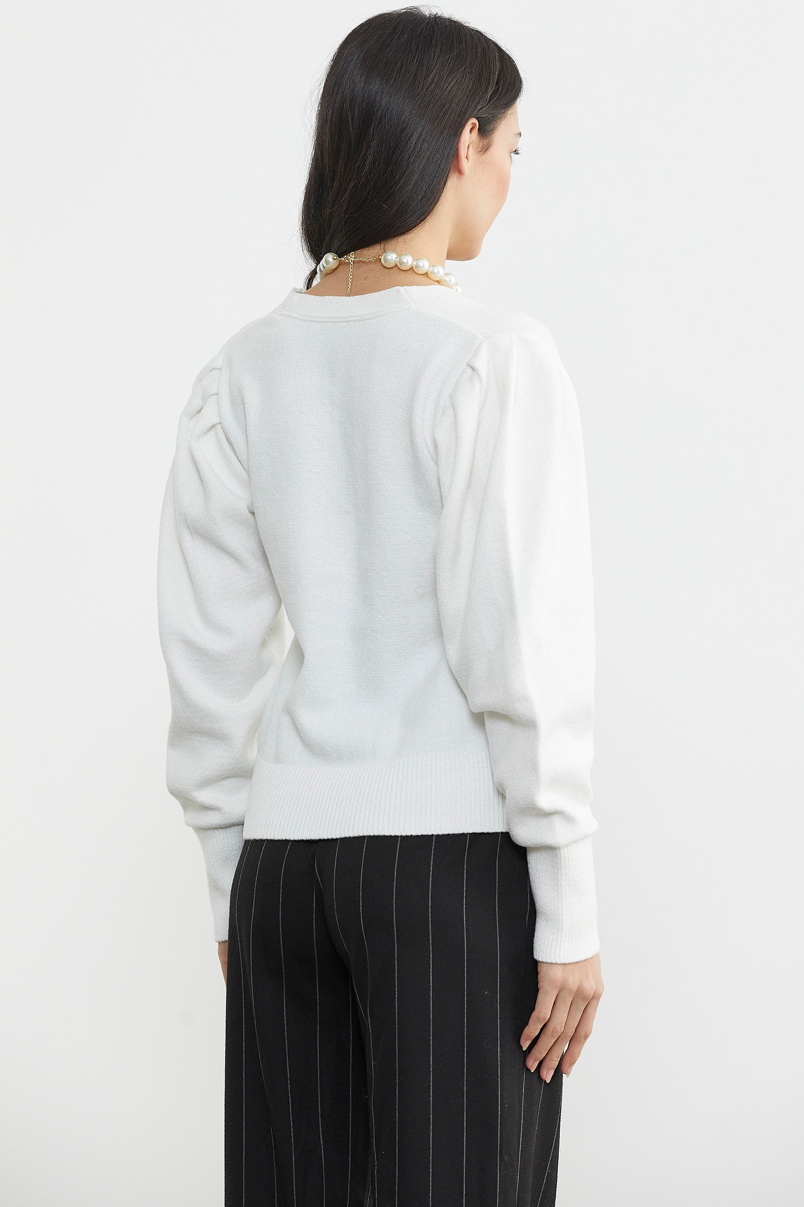 Balon Kol Basic Triko Hırka - Kemik (6) Sementa