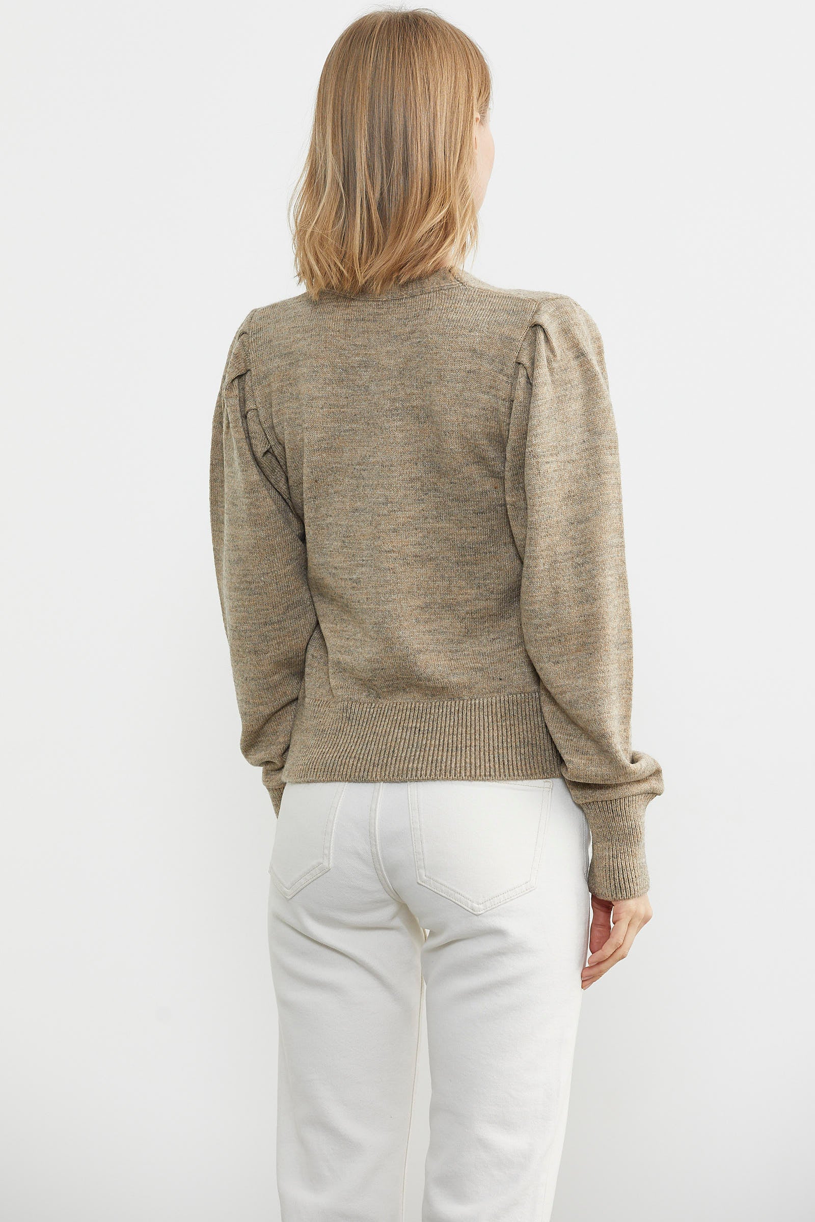 Balon Kol Basic Triko Hırka - Koyu Bej (5) Sementa