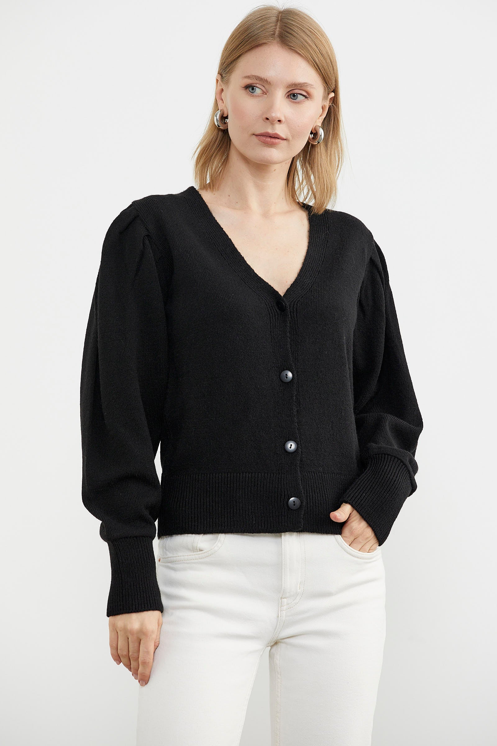 Balon Kol Basic Triko Hırka - Siyah (4) Sementa