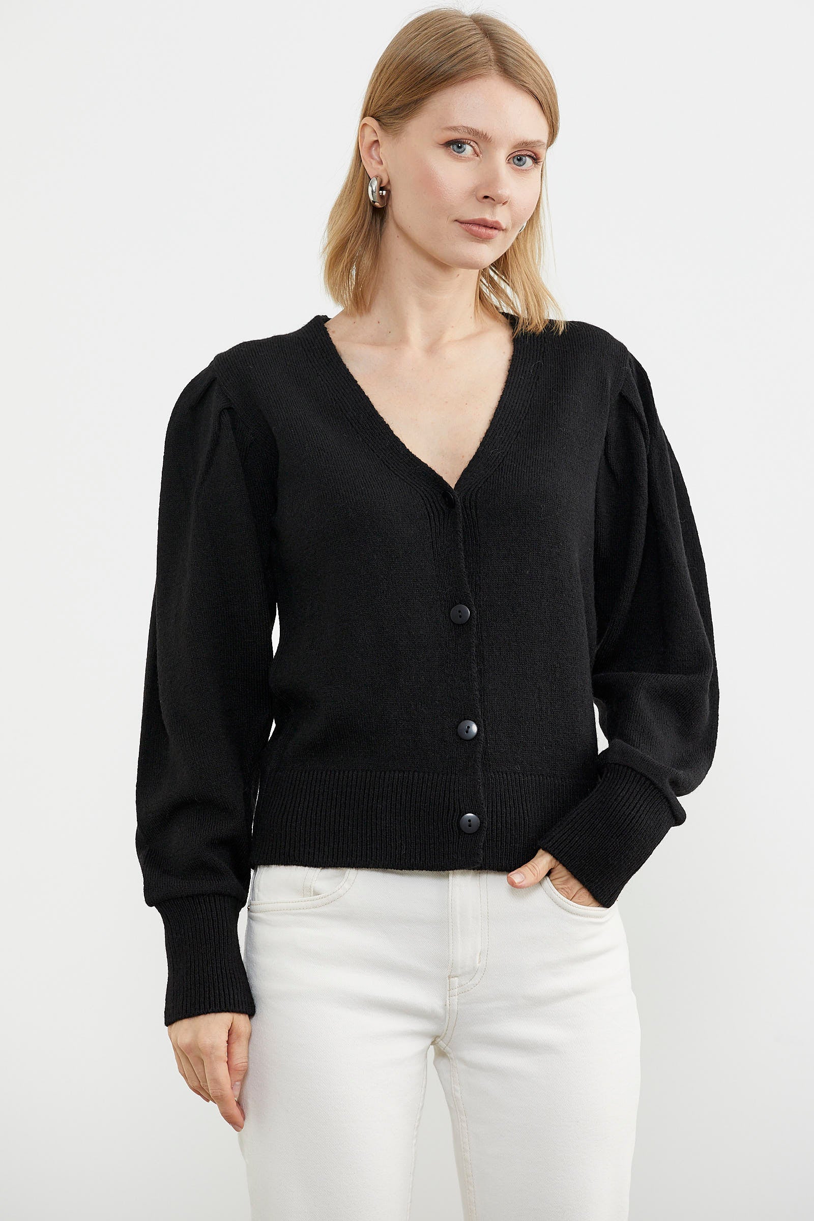 Balon Kol Basic Triko Hırka - Siyah (3) Sementa