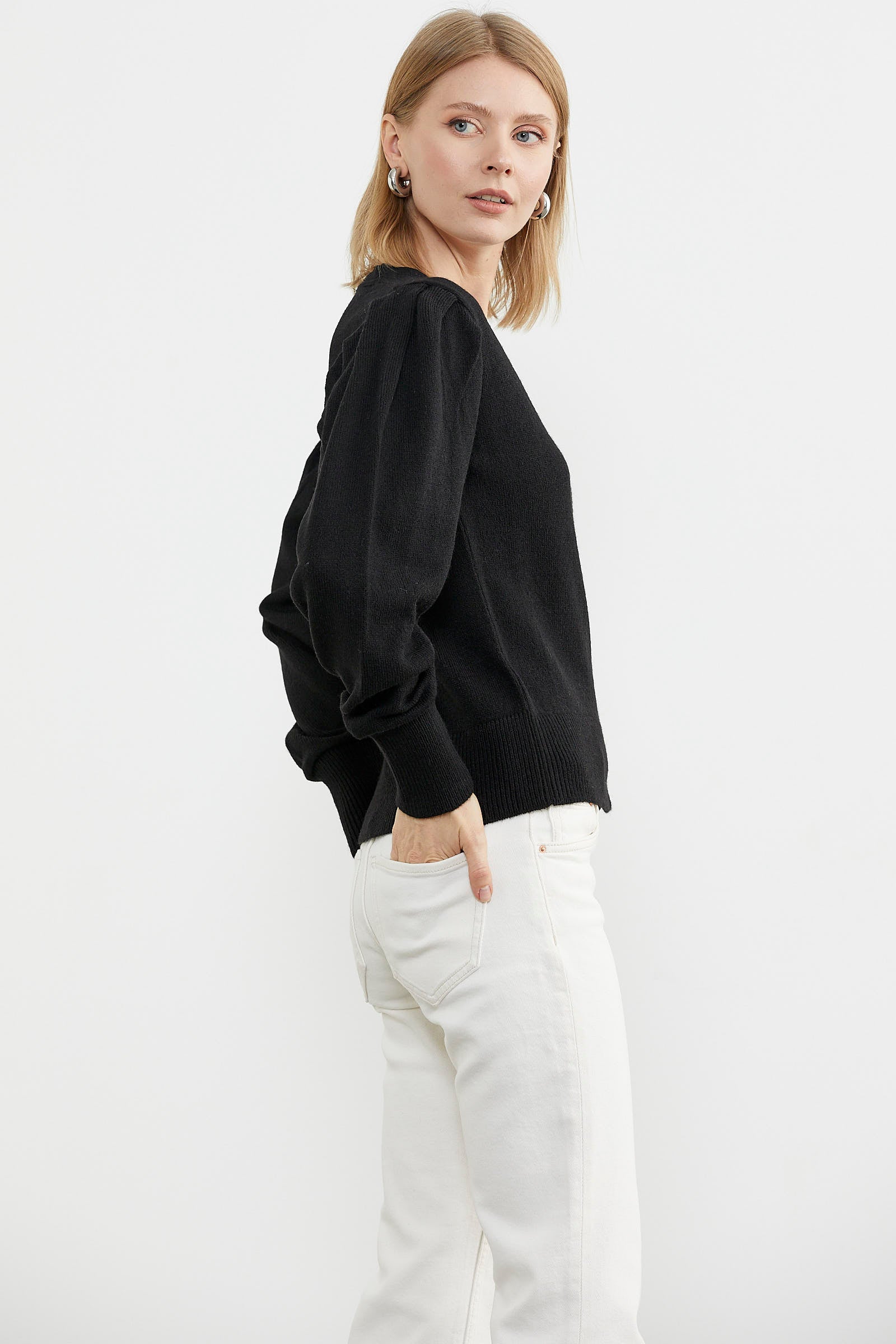 Balon Kol Basic Triko Hırka - Siyah (5) Sementa