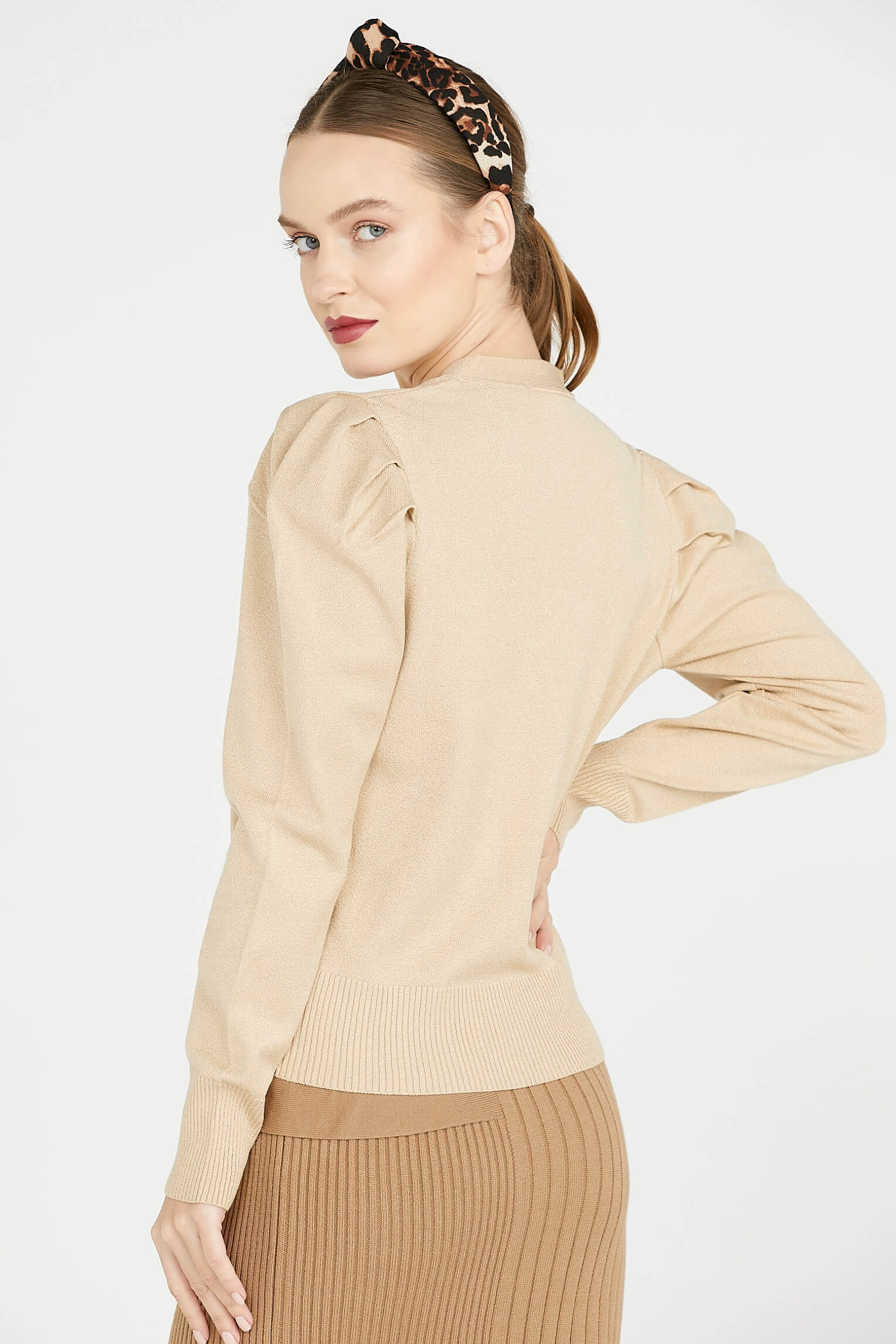 Balon Kol Triko Hırka - Kamel (3) Sementa