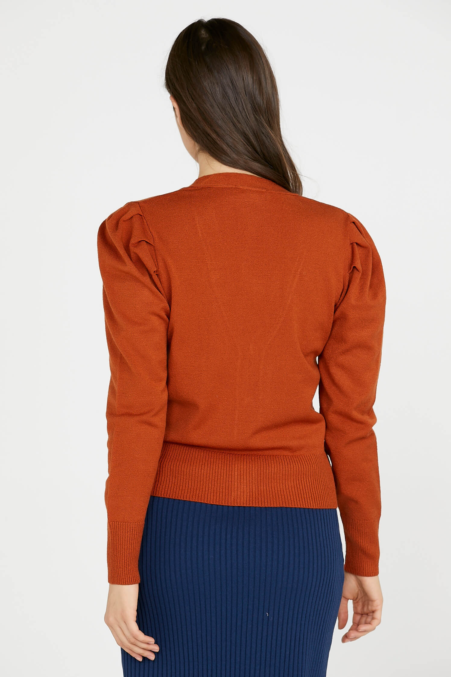 Balon Kol Triko Hırka - Kiremit (4) Sementa