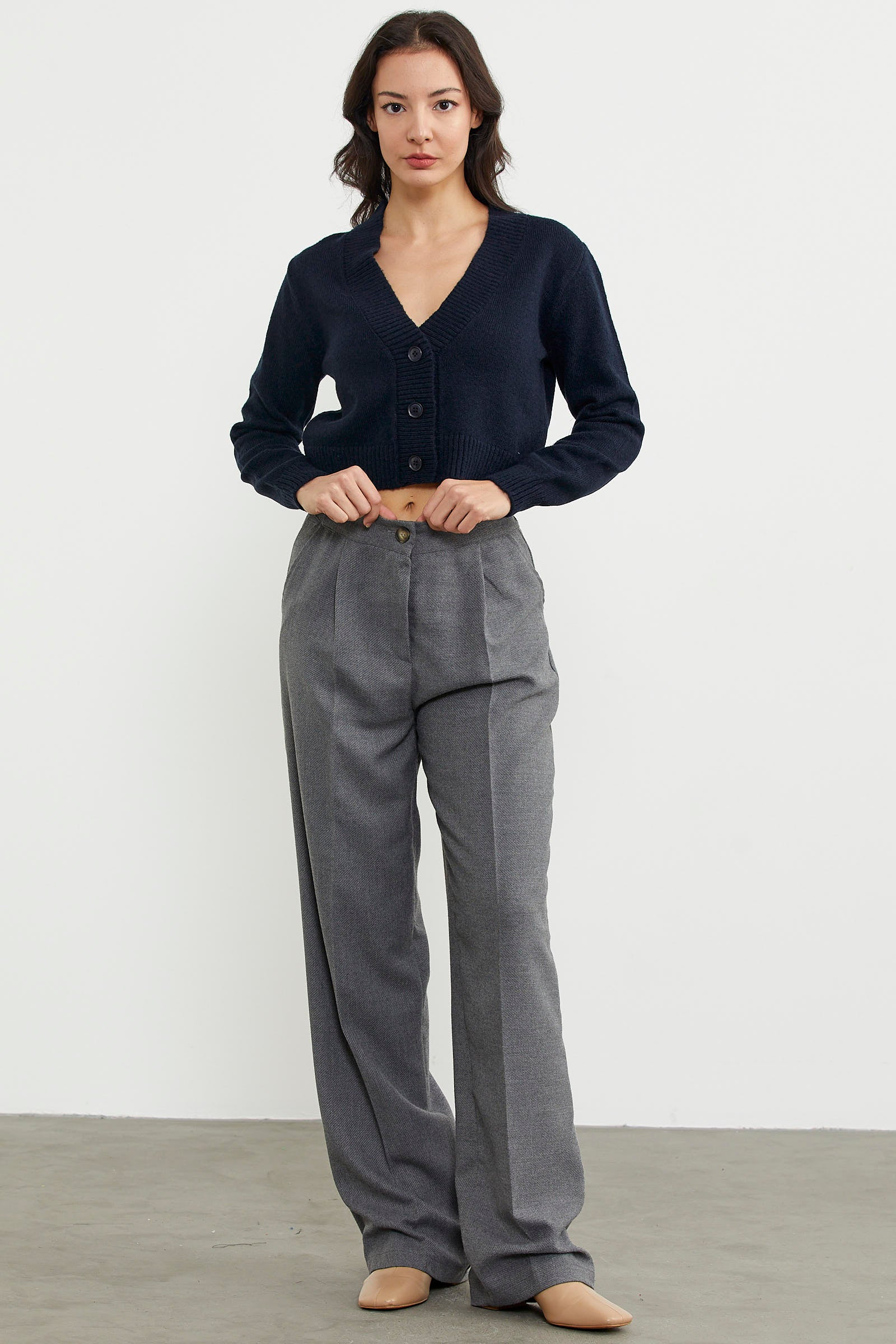 Basic Düğmeli Kısa Triko Hırka - Lacivert (3) Sementa